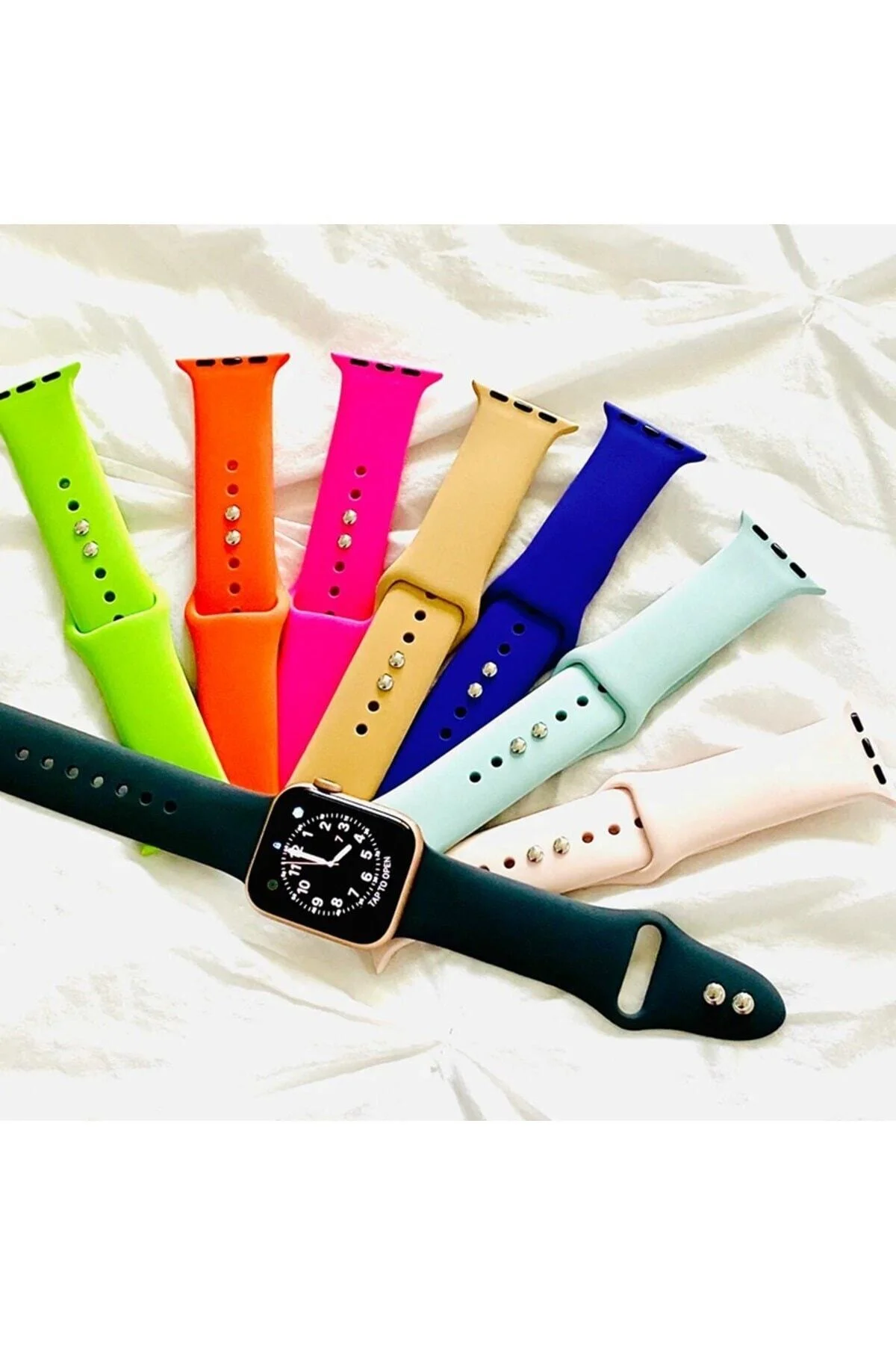 Apple Watch Uyumlu6-7-8 42/44/45mm Silikon Renkli Akıllı Saat Kordonu - Değiştirileir Kordon - pazariz Görsel 2