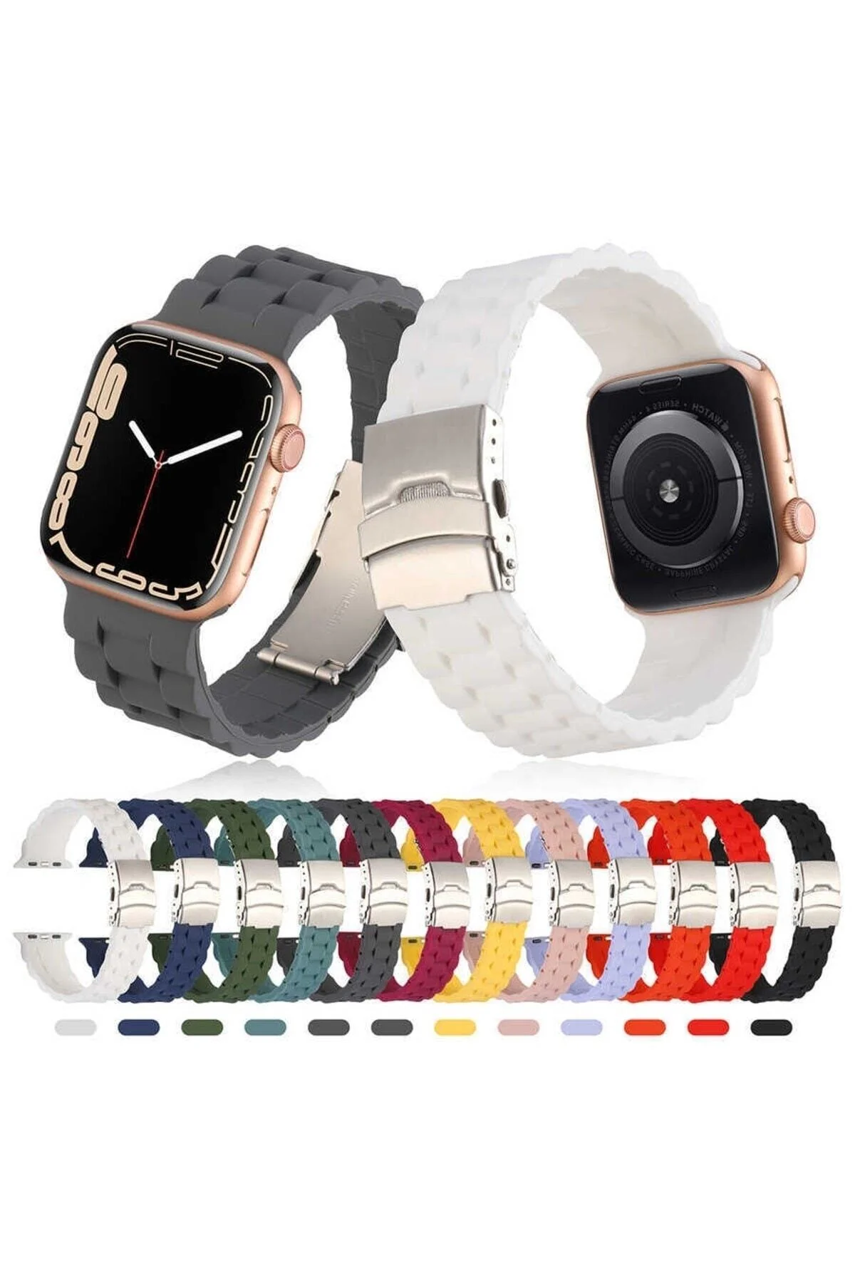 Apple Watch Uyumlu2 3 4 5 6 7 8 Ultra Se 42 44 45 49mm Baklalı Klipsli Silikon Kordon - pazariz Görsel 3