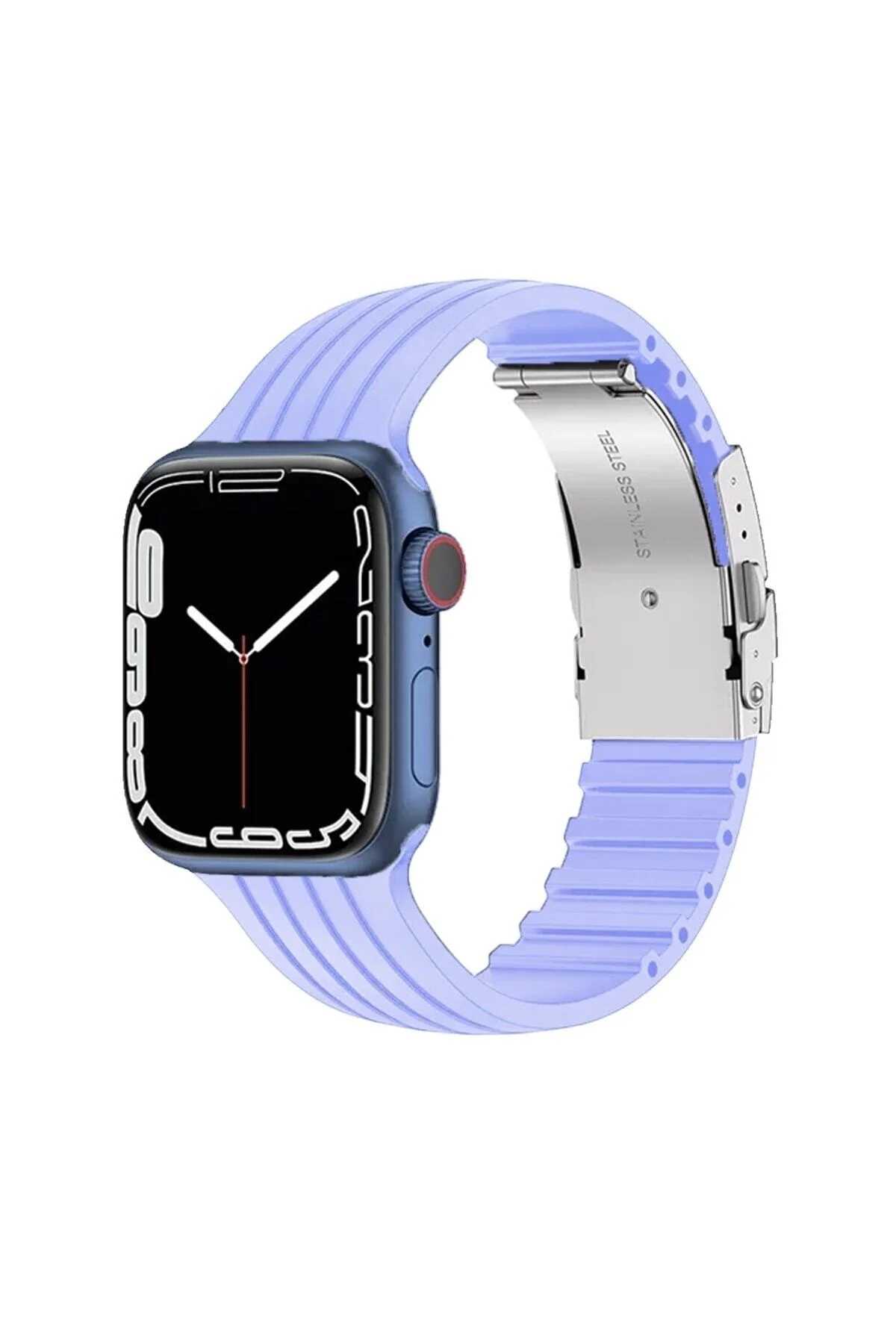 Apple Watch Uyumlu2/3/4/5/6/7/8/se 42mm 44mm 45mm Metal Klipsli Çizgili Jel Silikon Kordon
