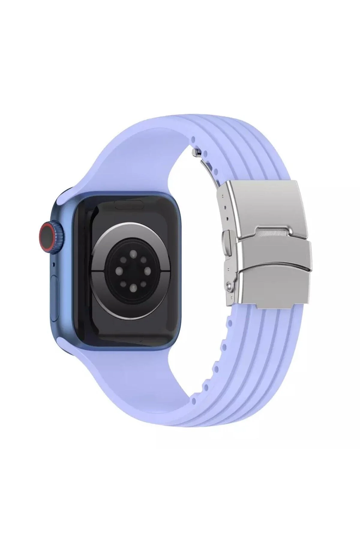 Apple Watch Uyumlu2/3/4/5/6/7/8/se 42mm 44mm 45mm Metal Klipsli Çizgili Jel Silikon Kordon - pazariz Görsel 2