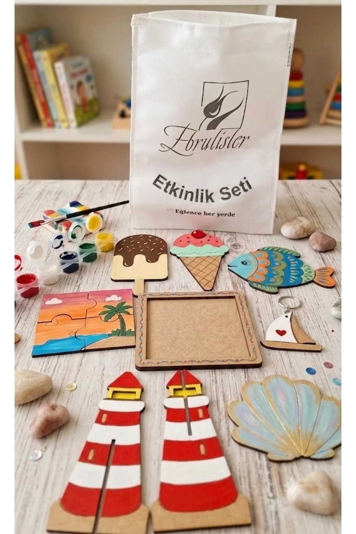 Ahşap Yaz Tatil Temalı Çocuklar İçin Eğlenceli Etkinlik Boyama Seti - Ebrulisler Görsel 2
