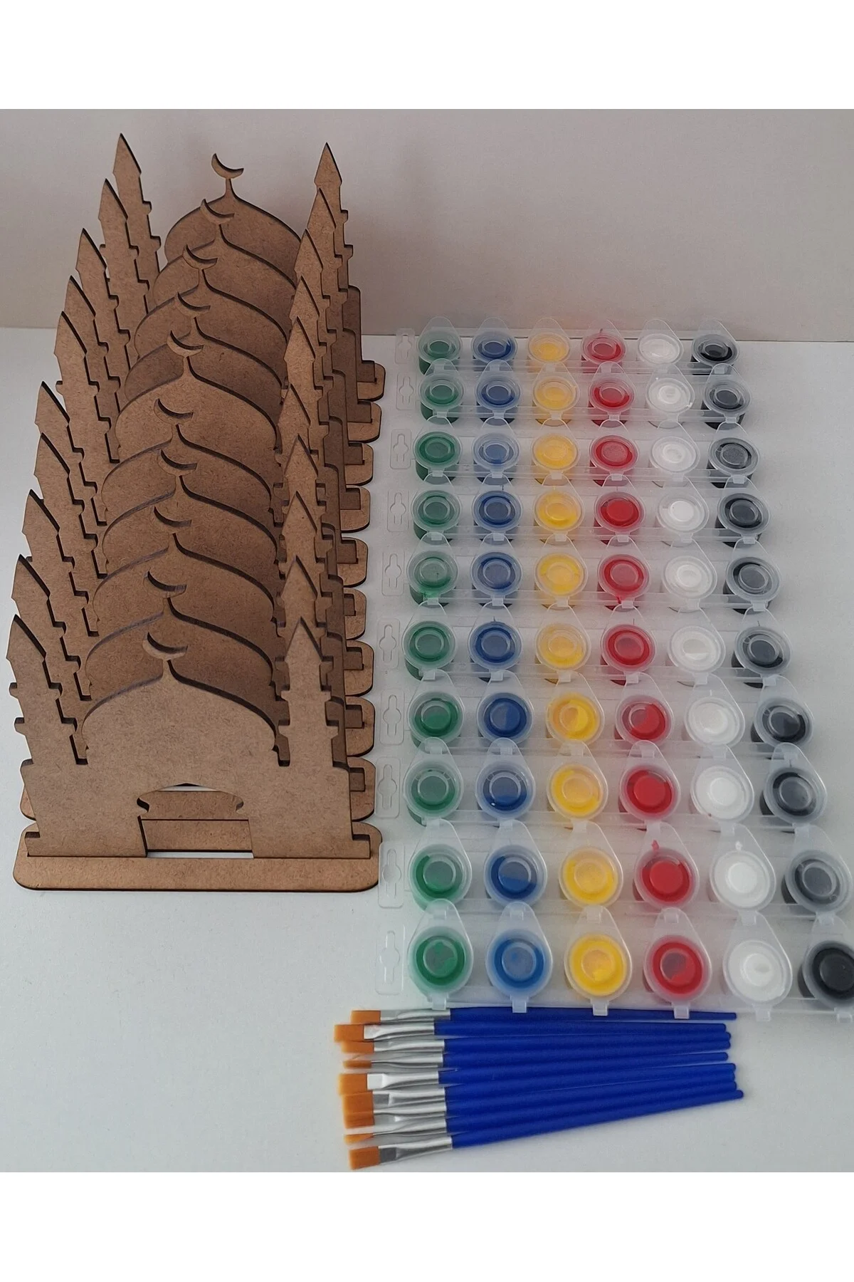10 Cami 10 Boya 10 Fırça Maket Ahşap Boyama Dini Aktivite Okul Kurs Etkinlik Hobi Seti - Ebrulisler Görsel 7