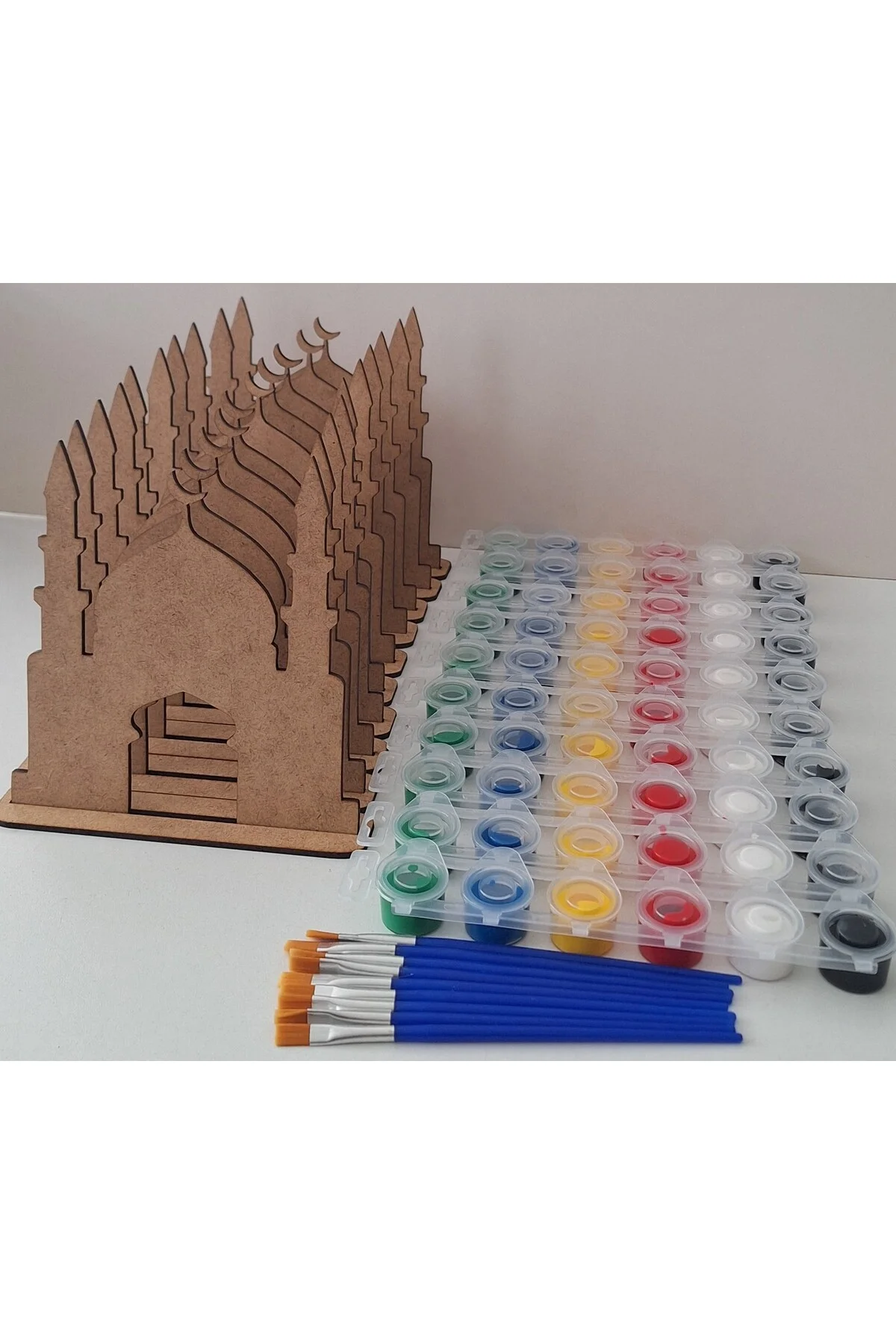 10 Cami 10 Boya 10 Fırça Maket Ahşap Boyama Dini Aktivite Okul Kurs Etkinlik Hobi Seti - Ebrulisler Görsel 6