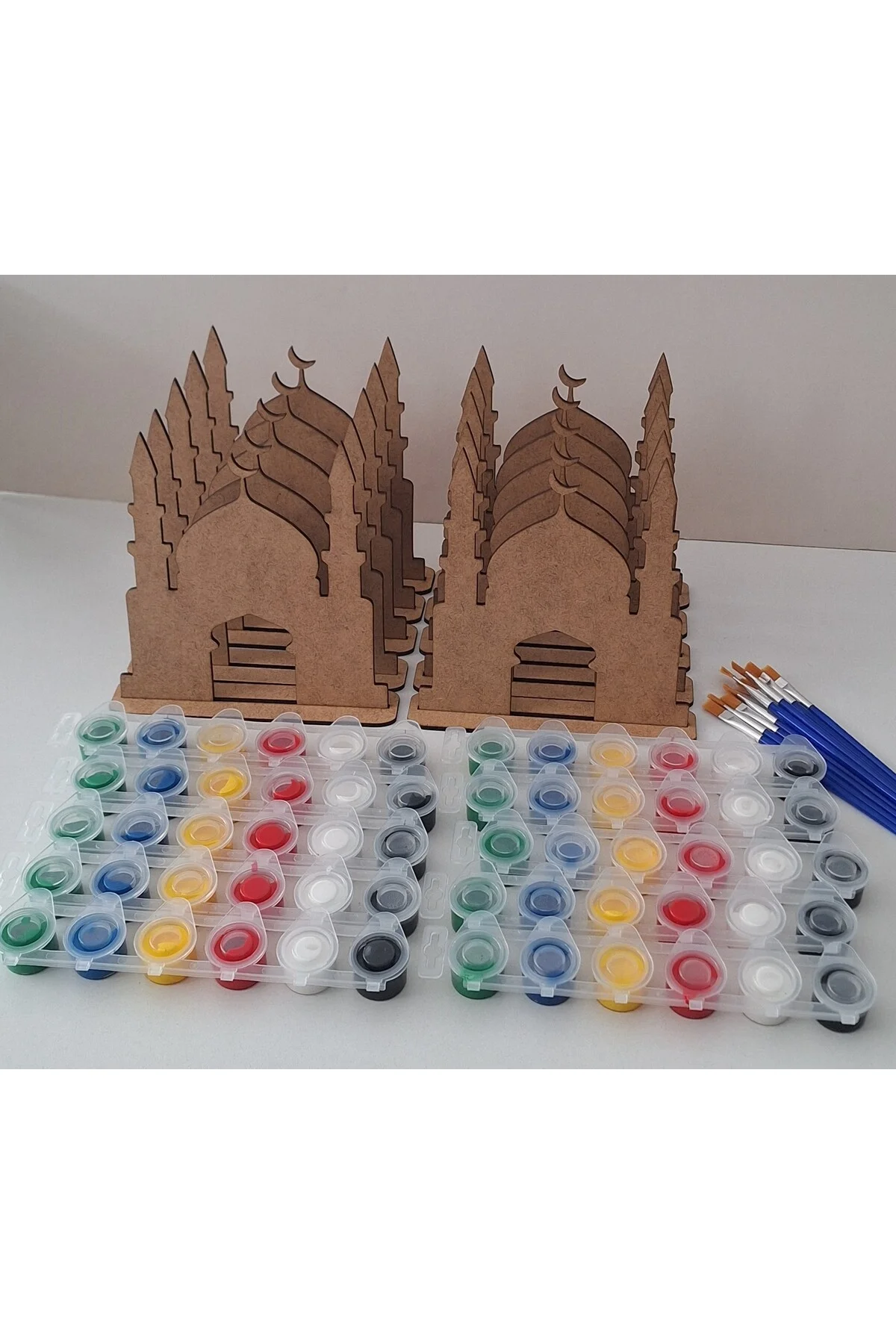 10 Cami 10 Boya 10 Fırça Maket Ahşap Boyama Dini Aktivite Okul Kurs Etkinlik Hobi Seti - Ebrulisler Görsel 3