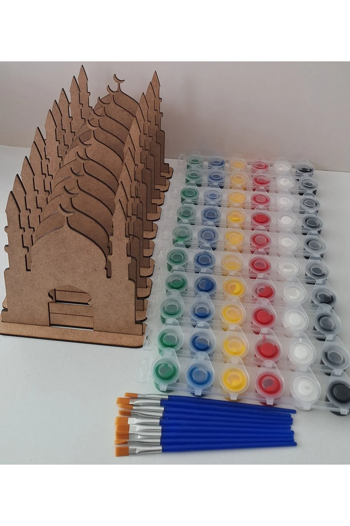 10 Cami 10 Boya 10 Fırça Maket Ahşap Boyama Dini Aktivite Okul Kurs Etkinlik Hobi Seti - Ebrulisler Görsel 5
