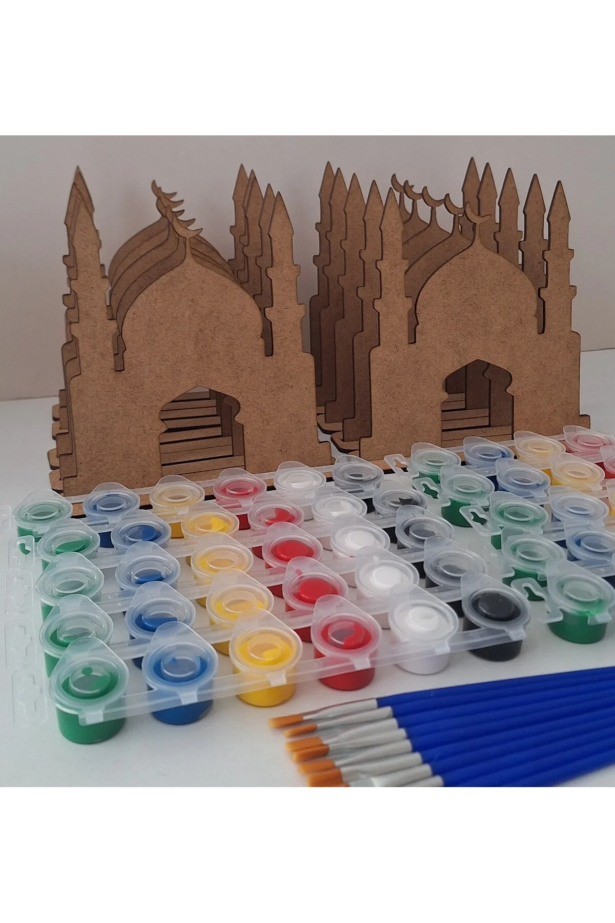 10 Cami 10 Boya 10 Fırça Maket Ahşap Boyama Dini Aktivite Okul Kurs Etkinlik Hobi Seti