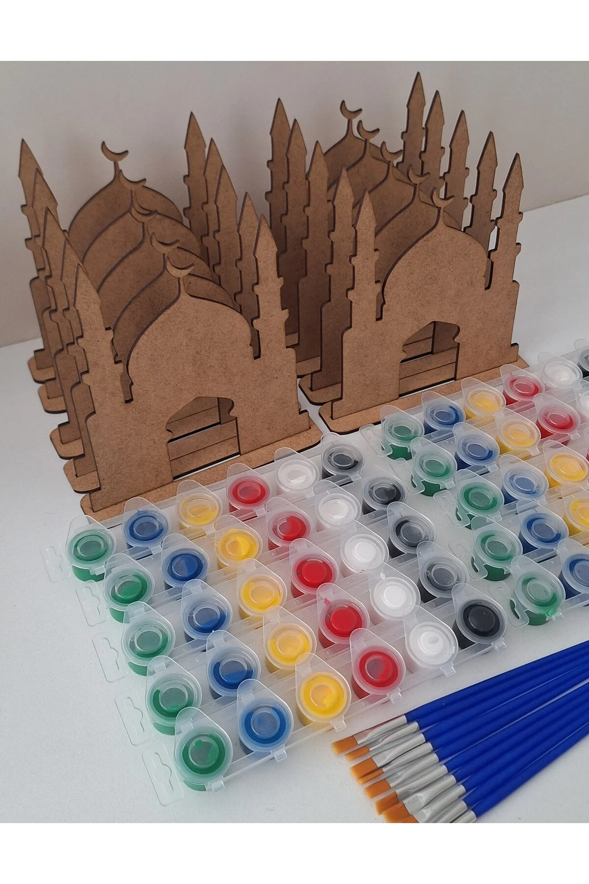 10 Cami 10 Boya 10 Fırça Maket Ahşap Boyama Dini Aktivite Okul Kurs Etkinlik Hobi Seti - Ebrulisler Görsel 4