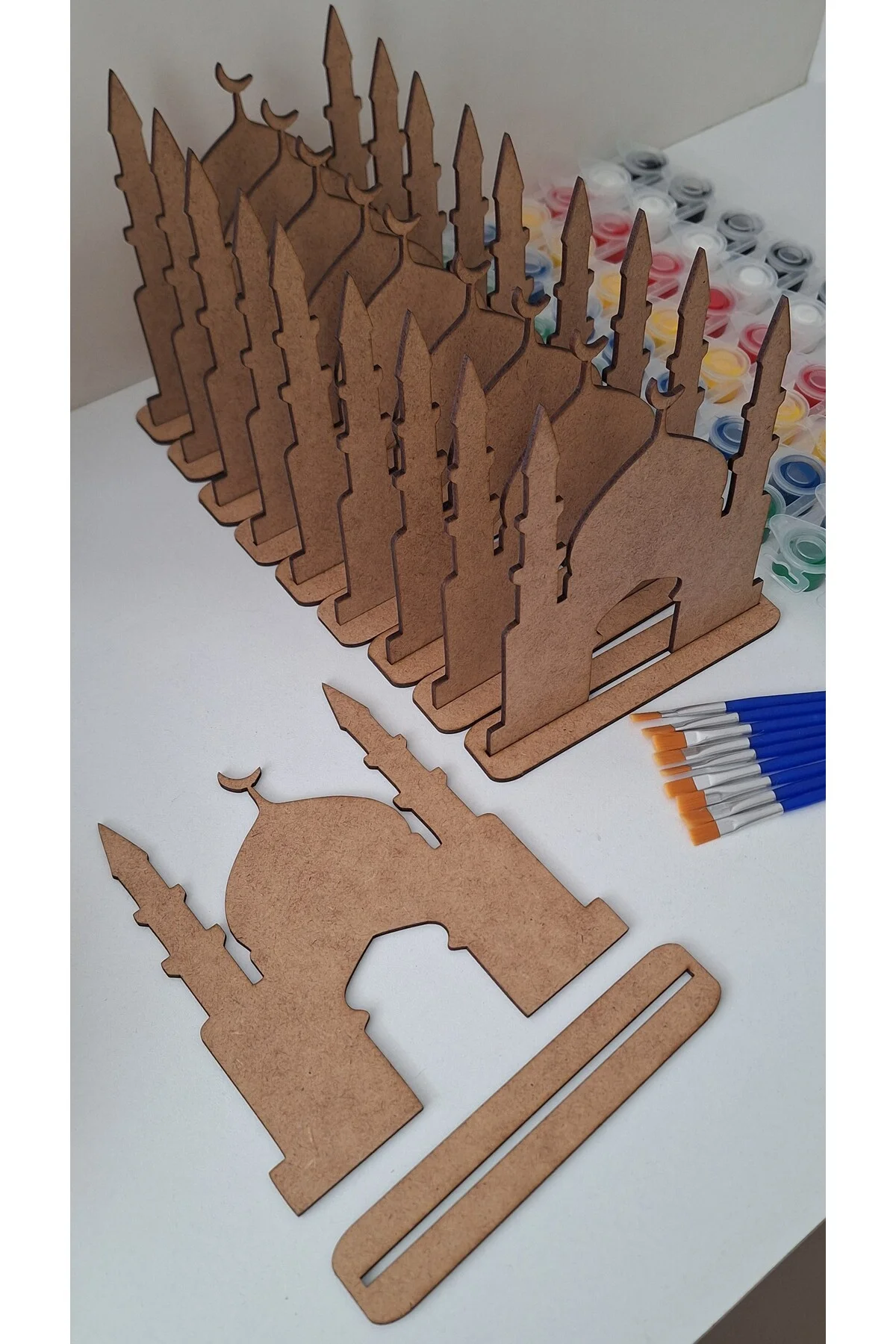 10 Cami 10 Boya 10 Fırça Maket Ahşap Boyama Dini Aktivite Okul Kurs Etkinlik Hobi Seti - Ebrulisler Görsel 8