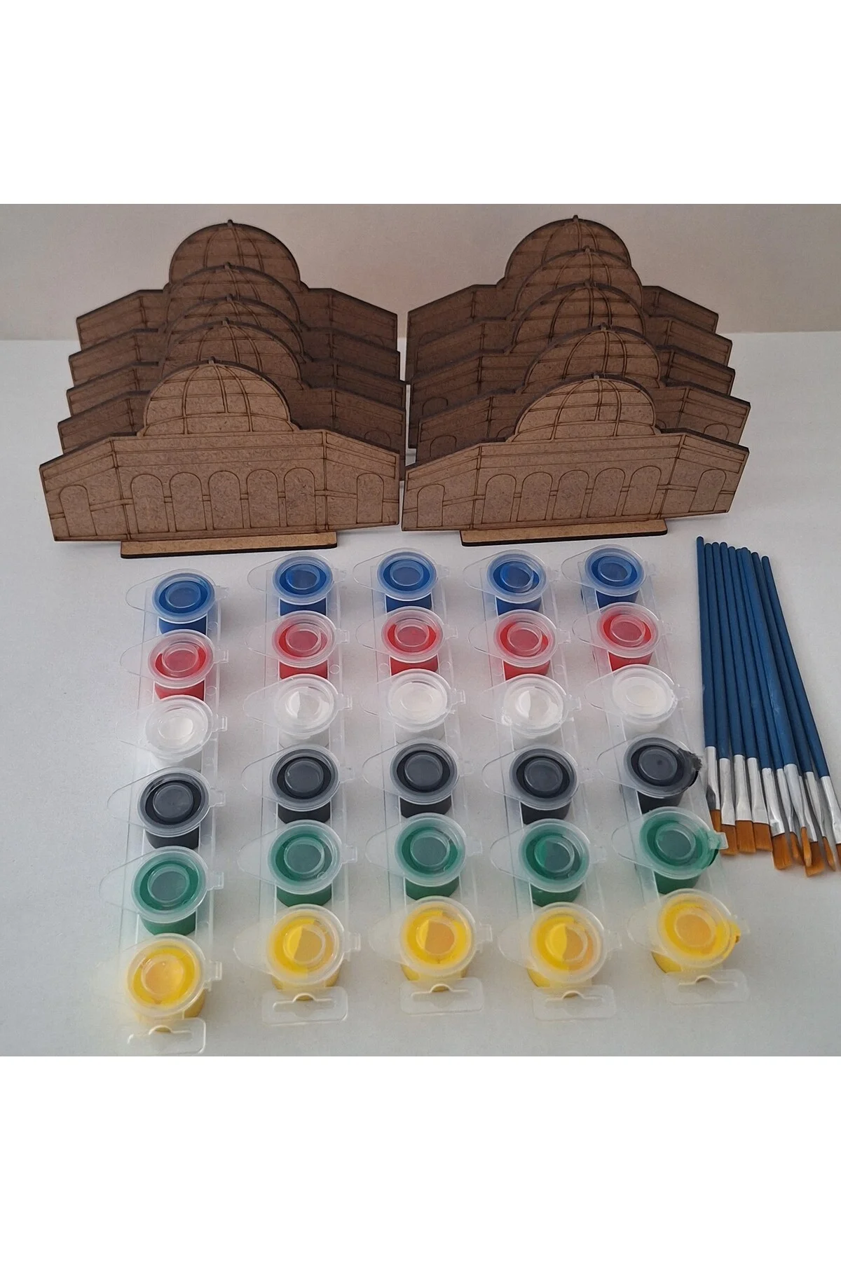 10 Mescidi Aksa Cami Maket 5 Boya 10 Fırça Ahşap Boyama Dini Aktivite Okul Kurs Etkinlik Hobi Seti - Ebrulisler Görsel 2
