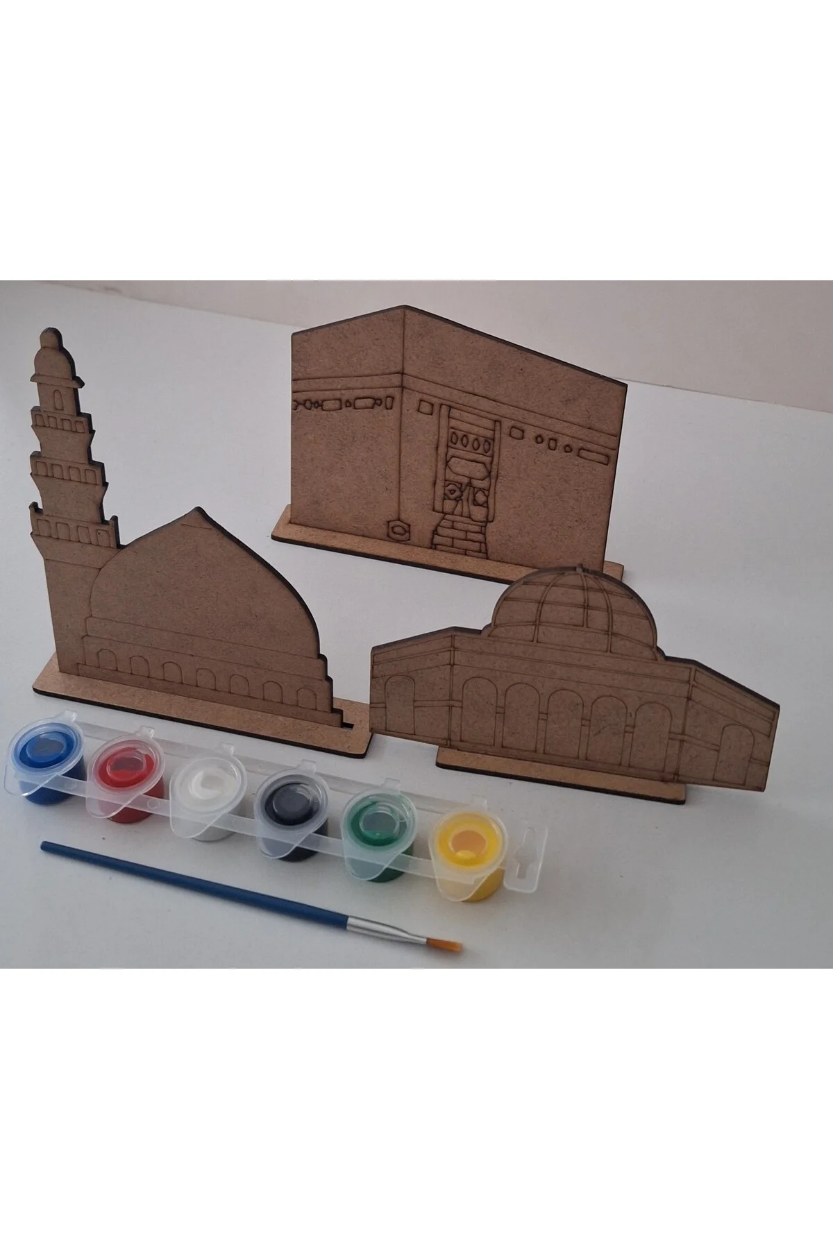 3 Mescid Cami Maket Ahşap Boyama Dini Aktivite Okul Kurs Etkinlik 1 Adet Boya 1 Adet Fırça Hobi Seti - Ebrulisler Görsel 5