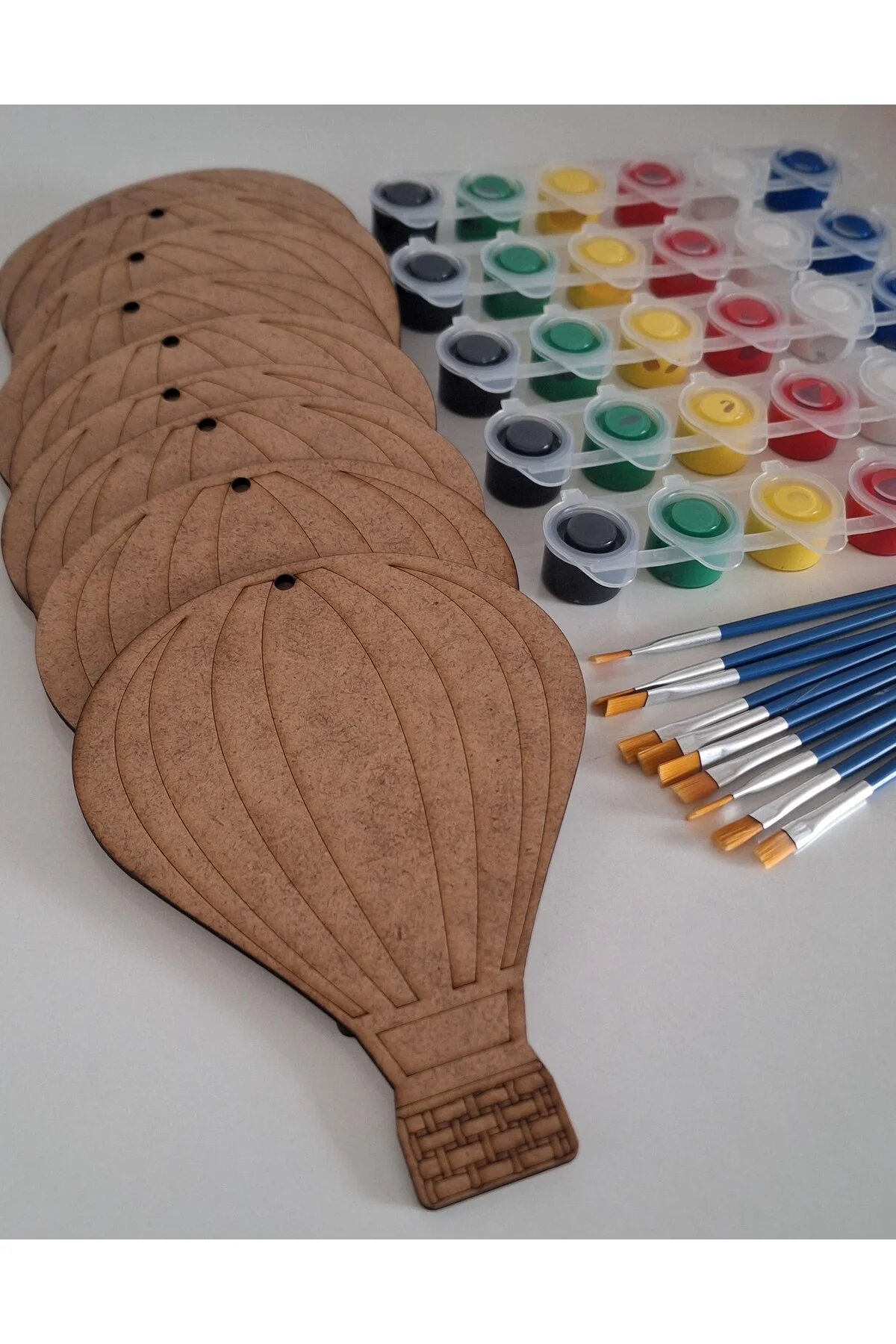 10 Hava Balonu Ahşap Boyama Yaz Okulu Kurs Aktivite Tatil Etkinlik Sanat 5 Boya 10 Fırça Hobi Seti - Ebrulisler Görsel 5