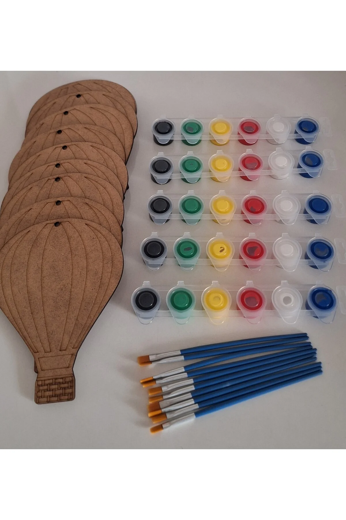 10 Hava Balonu Ahşap Boyama Yaz Okulu Kurs Aktivite Tatil Etkinlik Sanat 5 Boya 10 Fırça Hobi Seti