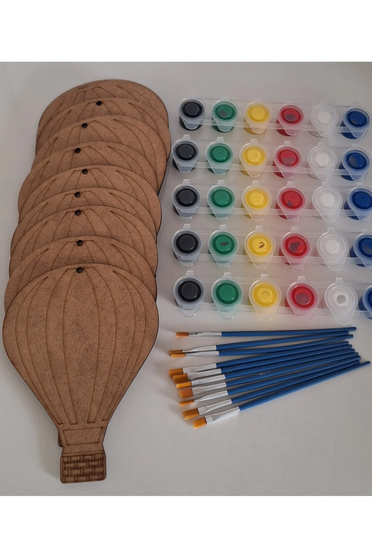 10 Hava Balonu Ahşap Boyama Yaz Okulu Kurs Aktivite Tatil Etkinlik Sanat 5 Boya 10 Fırça Hobi Seti - Ebrulisler Görsel 3