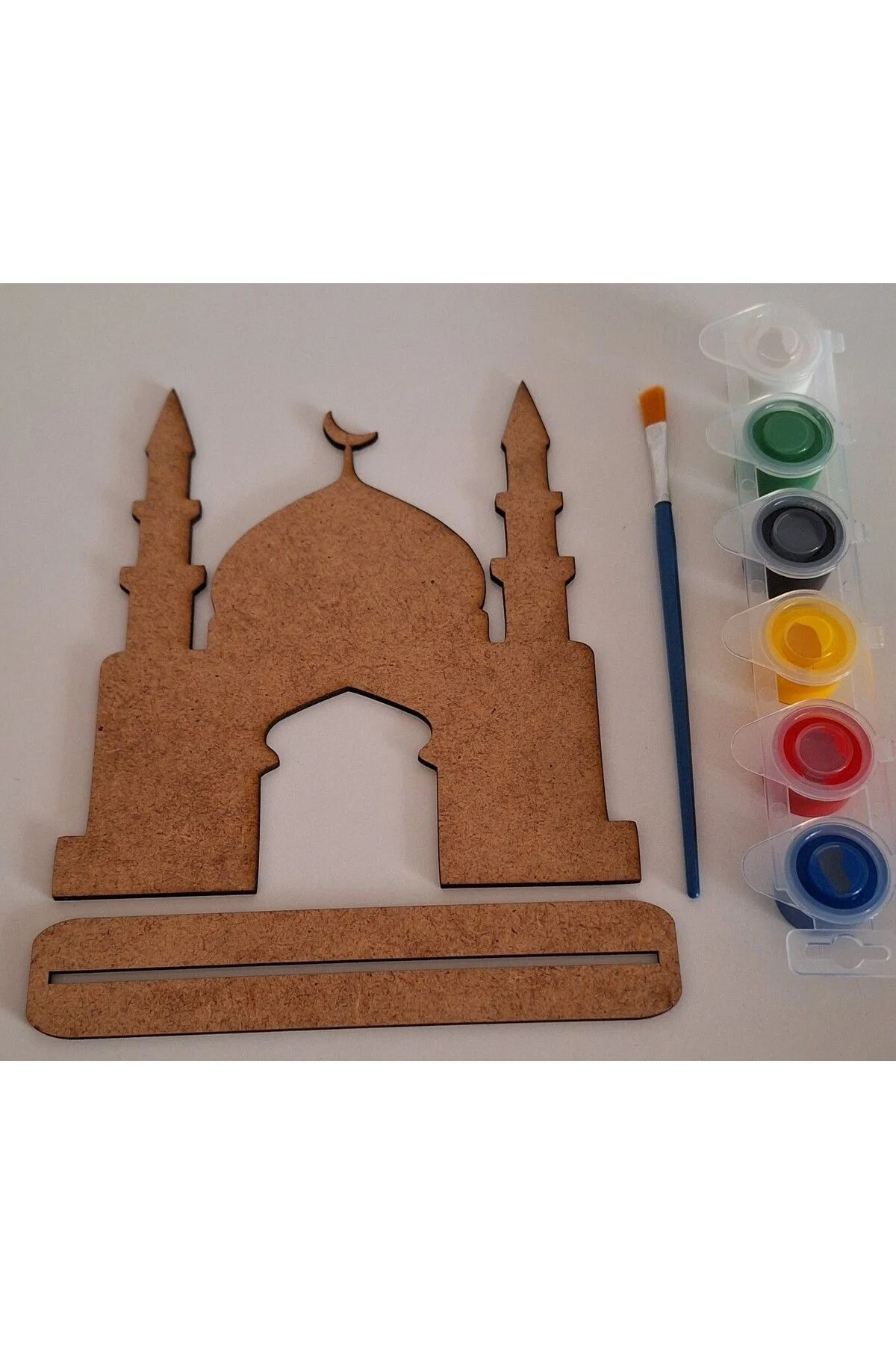 Cami Maket Ahşap Boyama Dini Aktivite Okul Kurs Etkinlik 1 Adet Boya 1 Adet Fırça Hobi Seti - Ebrulisler Görsel 3