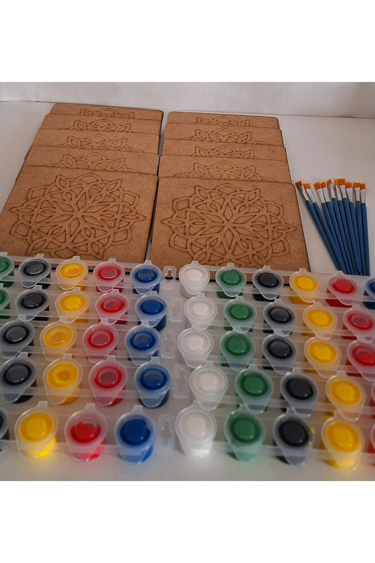 10 Adet Mandala Desen 10 Boya 10 Fırça Ahşap Boyama Aktivite Okul Kreş Anaokulu Etkinlik Sanat Seti - Ebrulisler Görsel 2