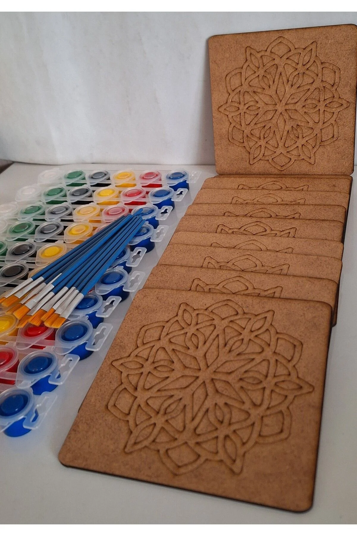 10 Adet Mandala Desen 10 Boya 10 Fırça Ahşap Boyama Aktivite Okul Kreş Anaokulu Etkinlik Sanat Seti - Ebrulisler Görsel 6