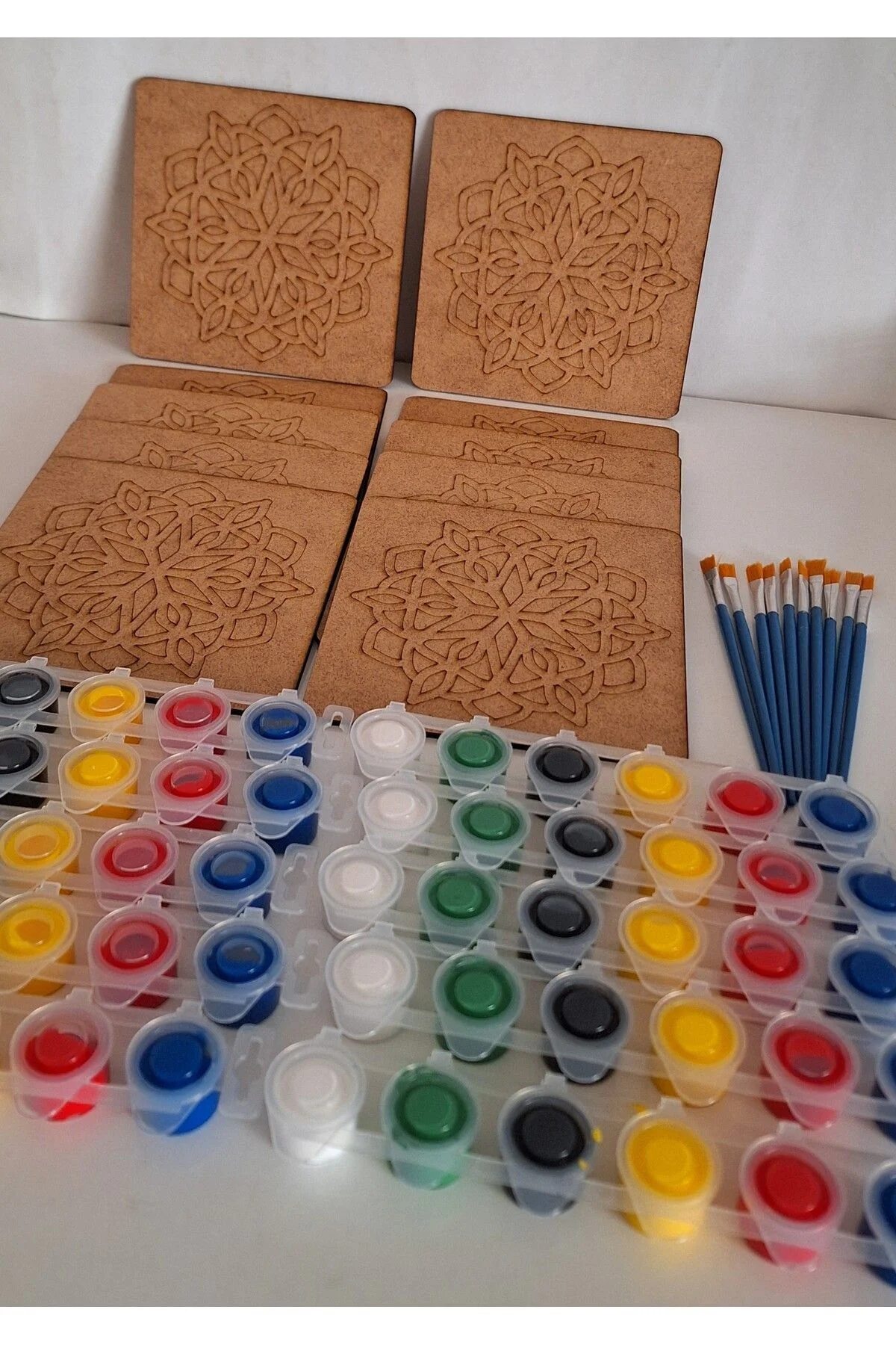 10 Adet Mandala Desen 10 Boya 10 Fırça Ahşap Boyama Aktivite Okul Kreş Anaokulu Etkinlik Sanat Seti - Ebrulisler Görsel 4