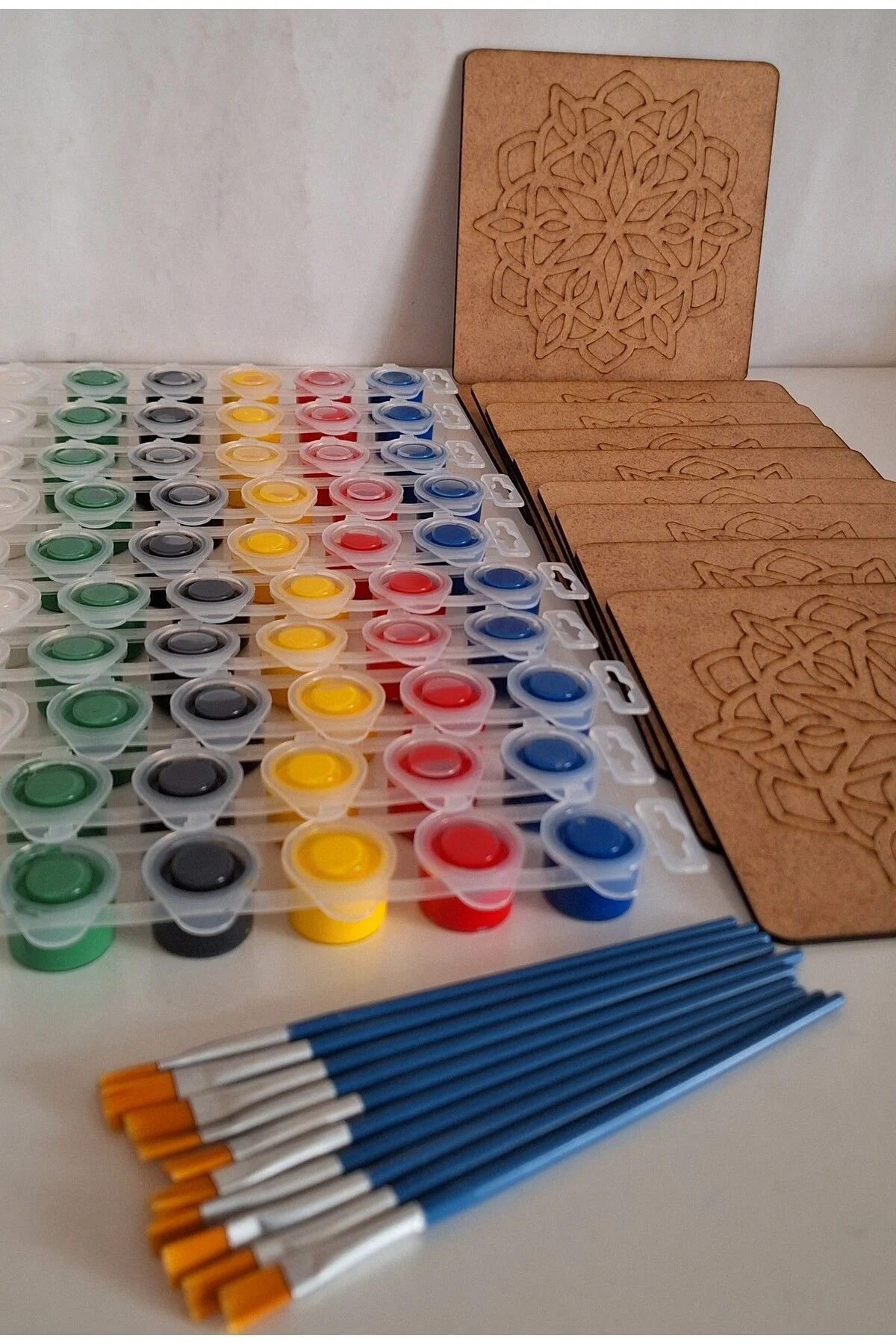10 Adet Mandala Desen 10 Boya 10 Fırça Ahşap Boyama Aktivite Okul Kreş Anaokulu Etkinlik Sanat Seti - Ebrulisler Görsel 5