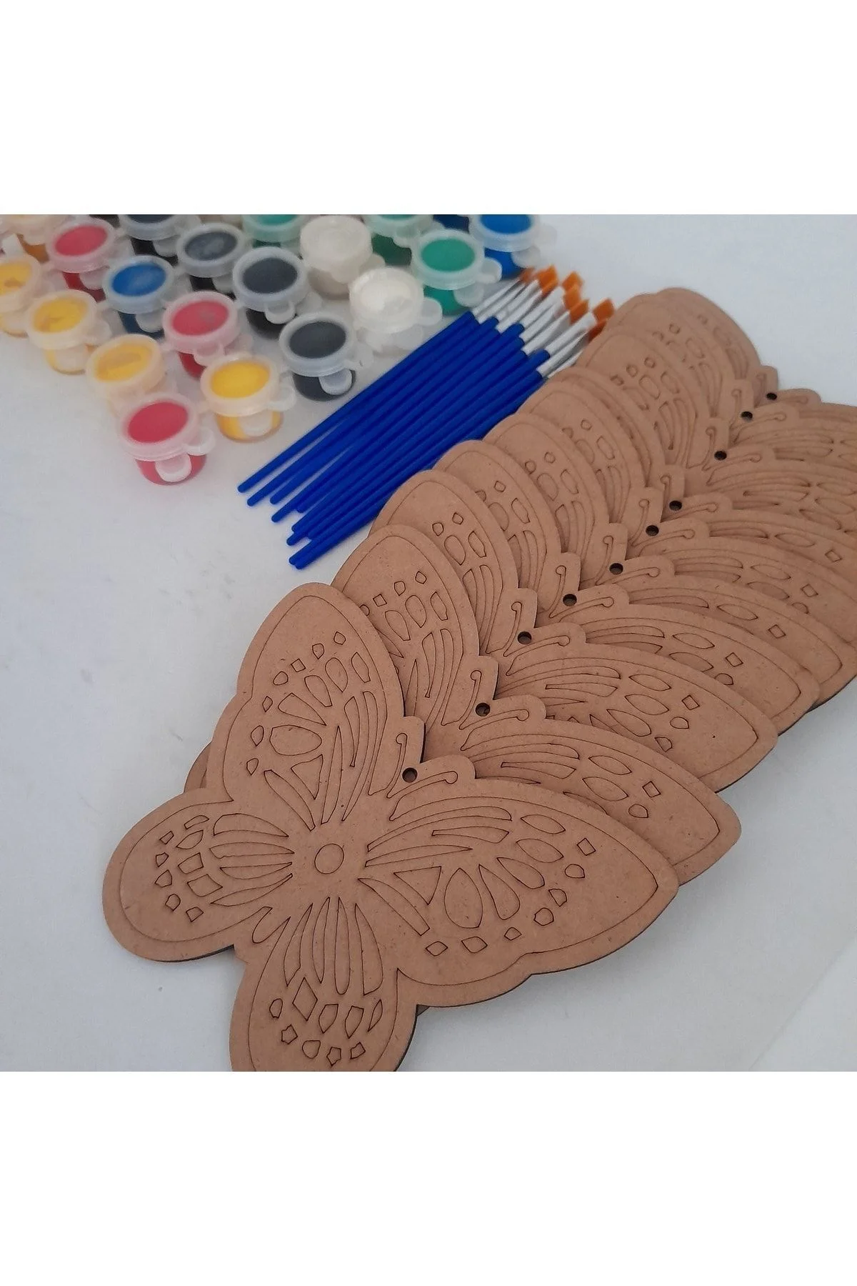 10 Kelebek Ahşap Boyama Tablo Yaz Okulu Aktivite Etkinlik Sanat 5 Akrilik Boya 10 Fırça Hobi Seti