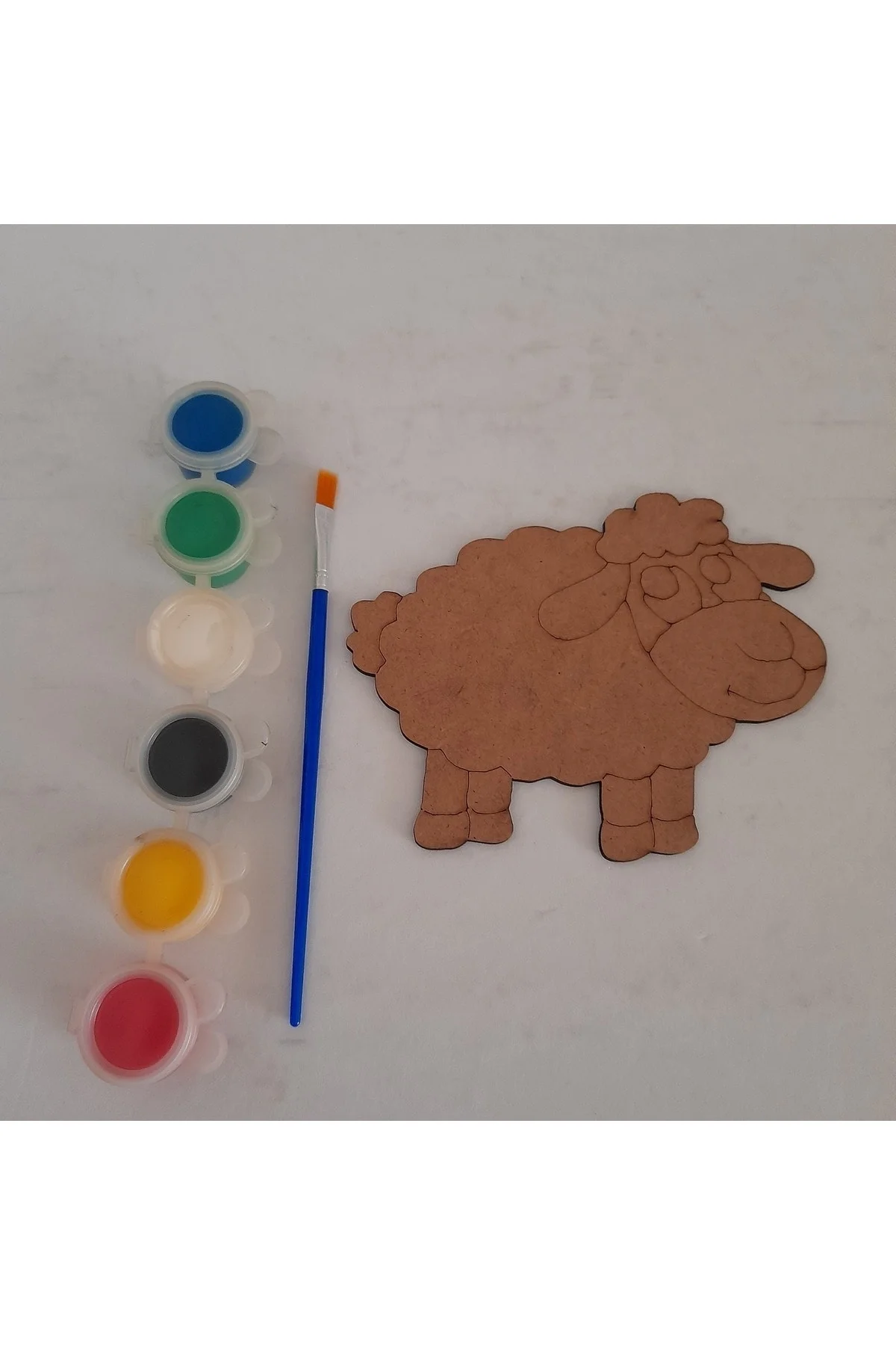 Koyun Ahşap Boyama Çocuk Aktivite Sanat Etkinlik Akrilik Boya ve Fırça Hobi Seti - Ebrulisler Görsel 3