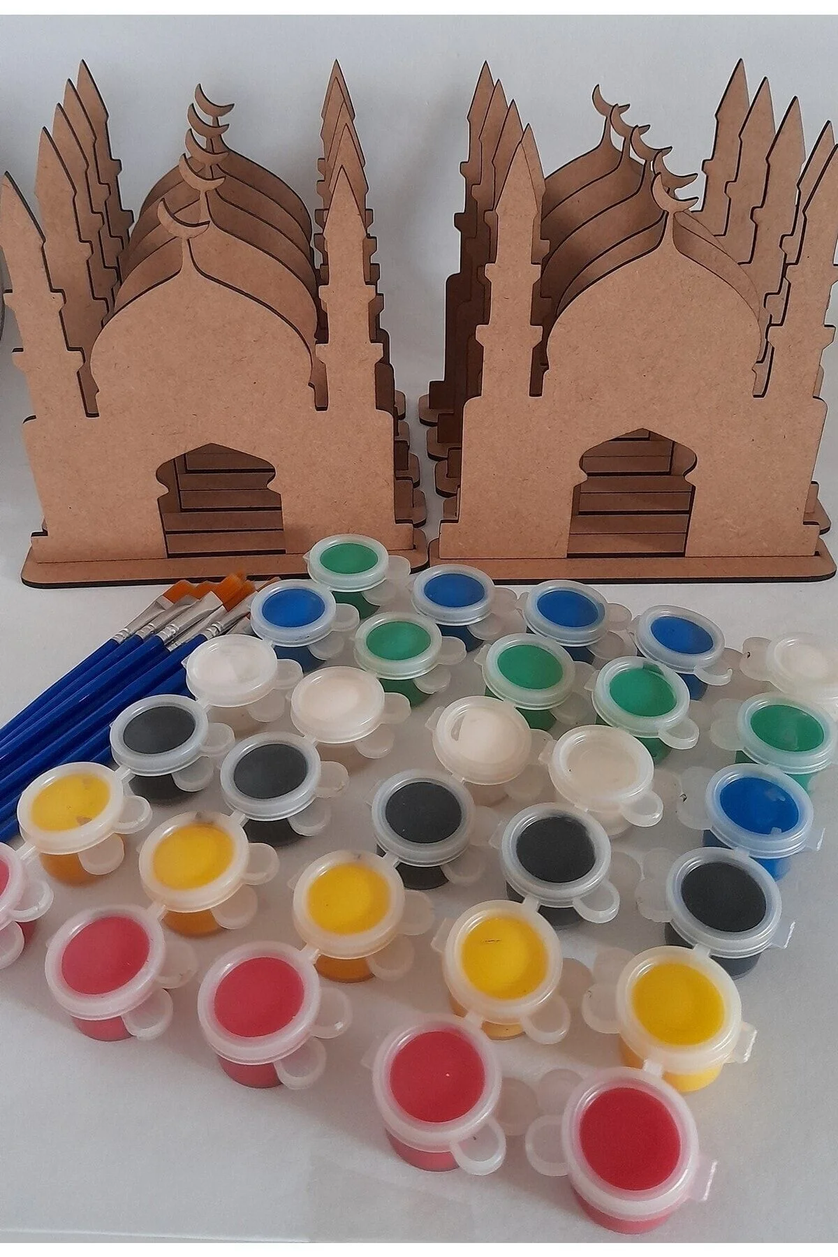 10 Cami Maket Ahşap Boyama Dini Aktivite Okul Kurs Etkinlik 5 Boya 10 Fırça Hobi Seti - Ebrulisler Görsel 6