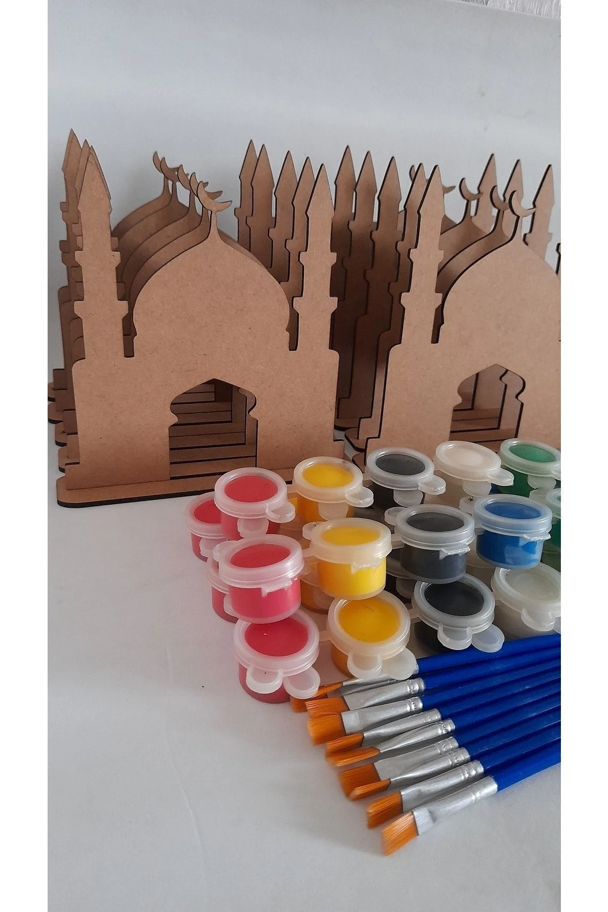 10 Cami Maket Ahşap Boyama Dini Aktivite Okul Kurs Etkinlik 5 Boya 10 Fırça Hobi Seti - Ebrulisler Görsel 5