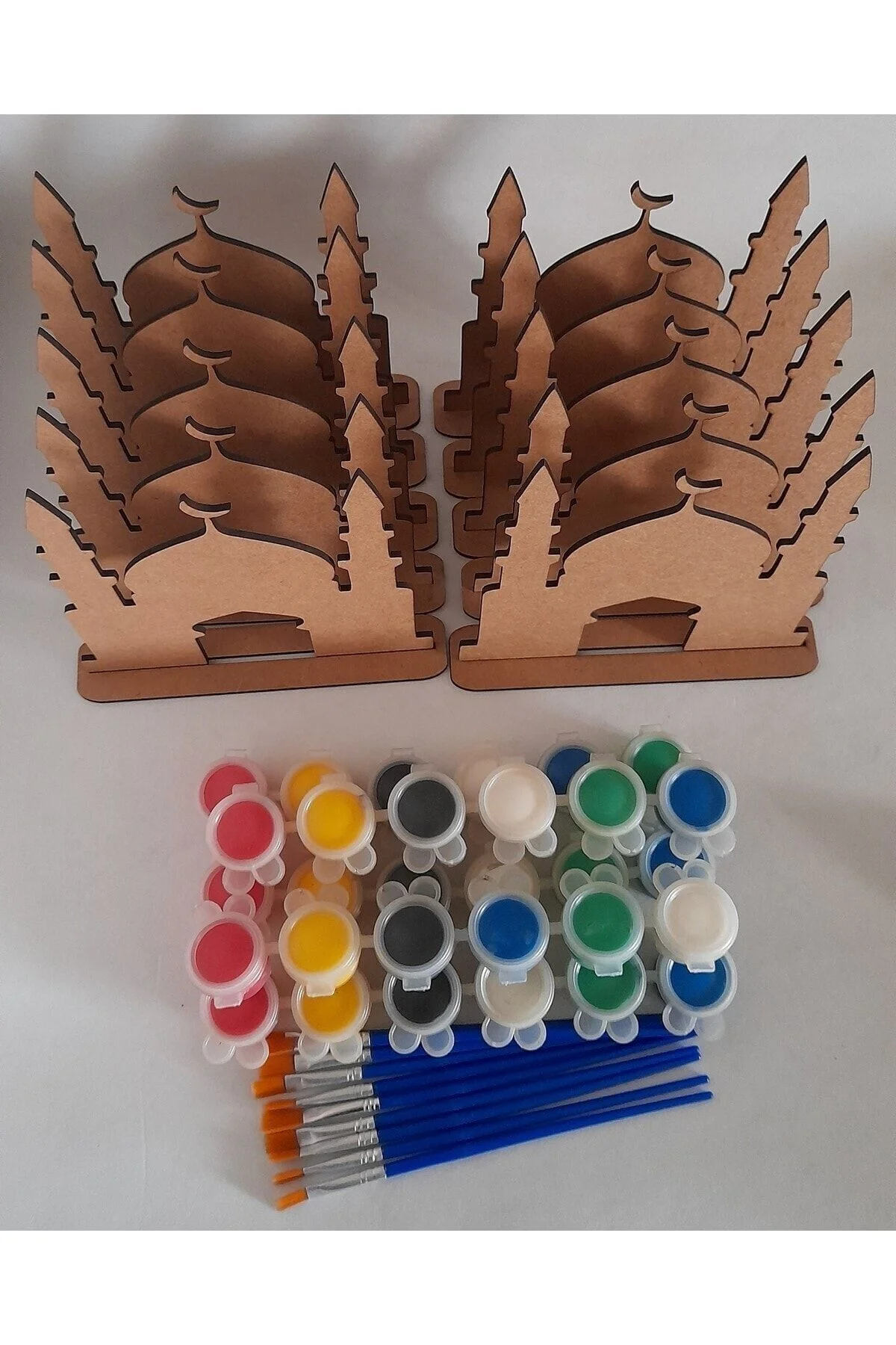 10 Cami Maket Ahşap Boyama Dini Aktivite Okul Kurs Etkinlik 5 Boya 10 Fırça Hobi Seti - Ebrulisler Görsel 2