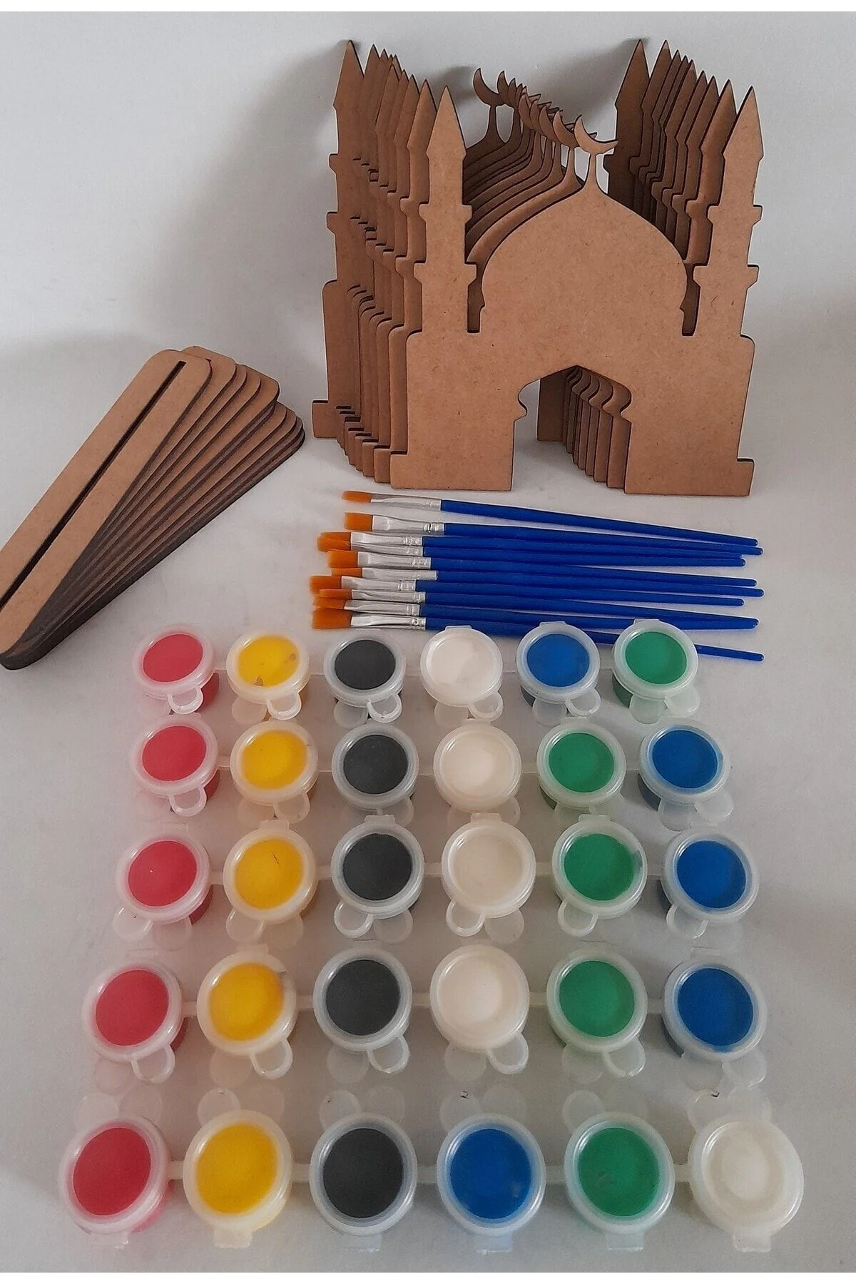 10 Cami Maket Ahşap Boyama Dini Aktivite Okul Kurs Etkinlik 5 Boya 10 Fırça Hobi Seti - Ebrulisler Görsel 4