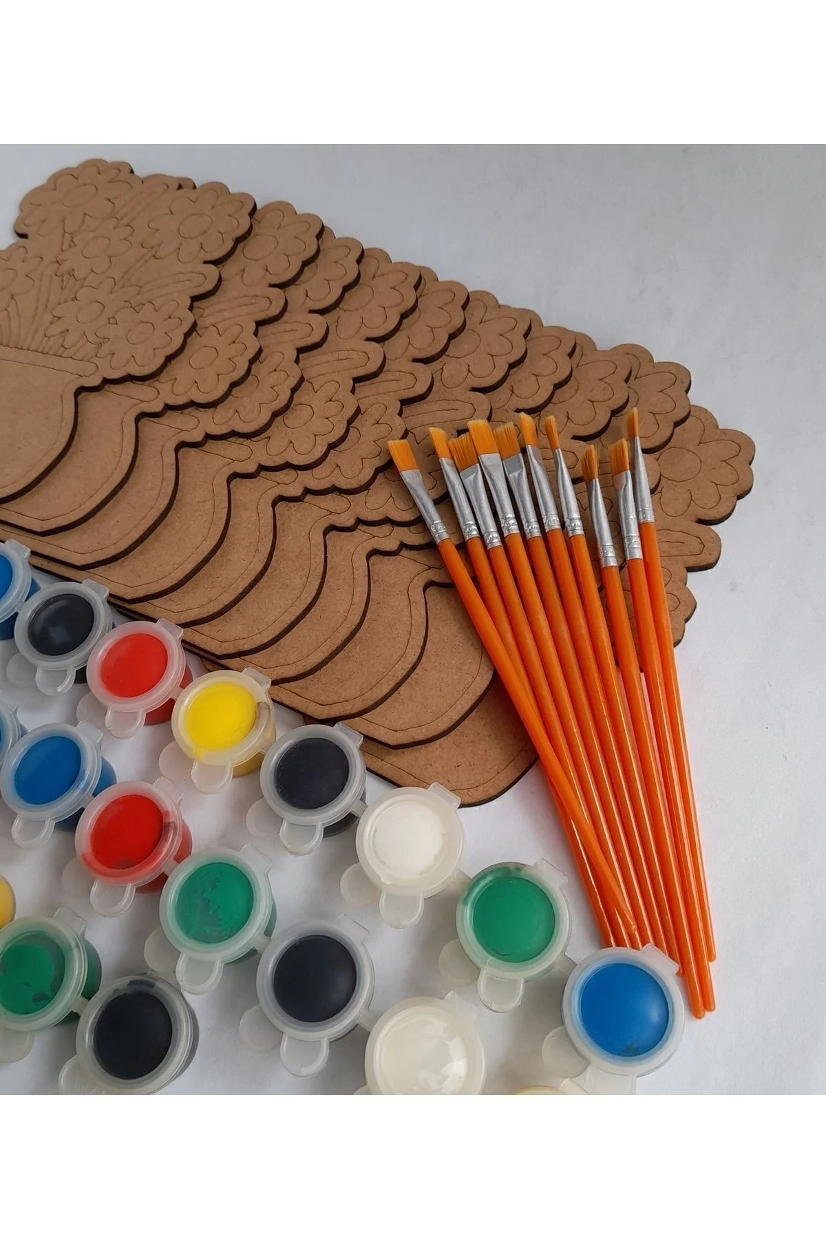 10 Vazolu Çiçek 5 Boya 10 Fırça Ahşap Boyama Okul Kurs Aktivite Etkinlik Sanat Hobi Set - Ebrulisler Görsel 4