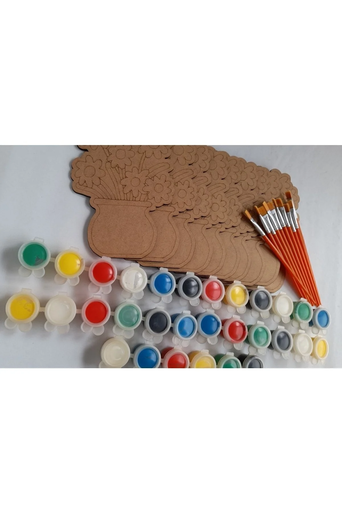 10 Vazolu Çiçek 5 Boya 10 Fırça Ahşap Boyama Okul Kurs Aktivite Etkinlik Sanat Hobi Set - Ebrulisler Görsel 5