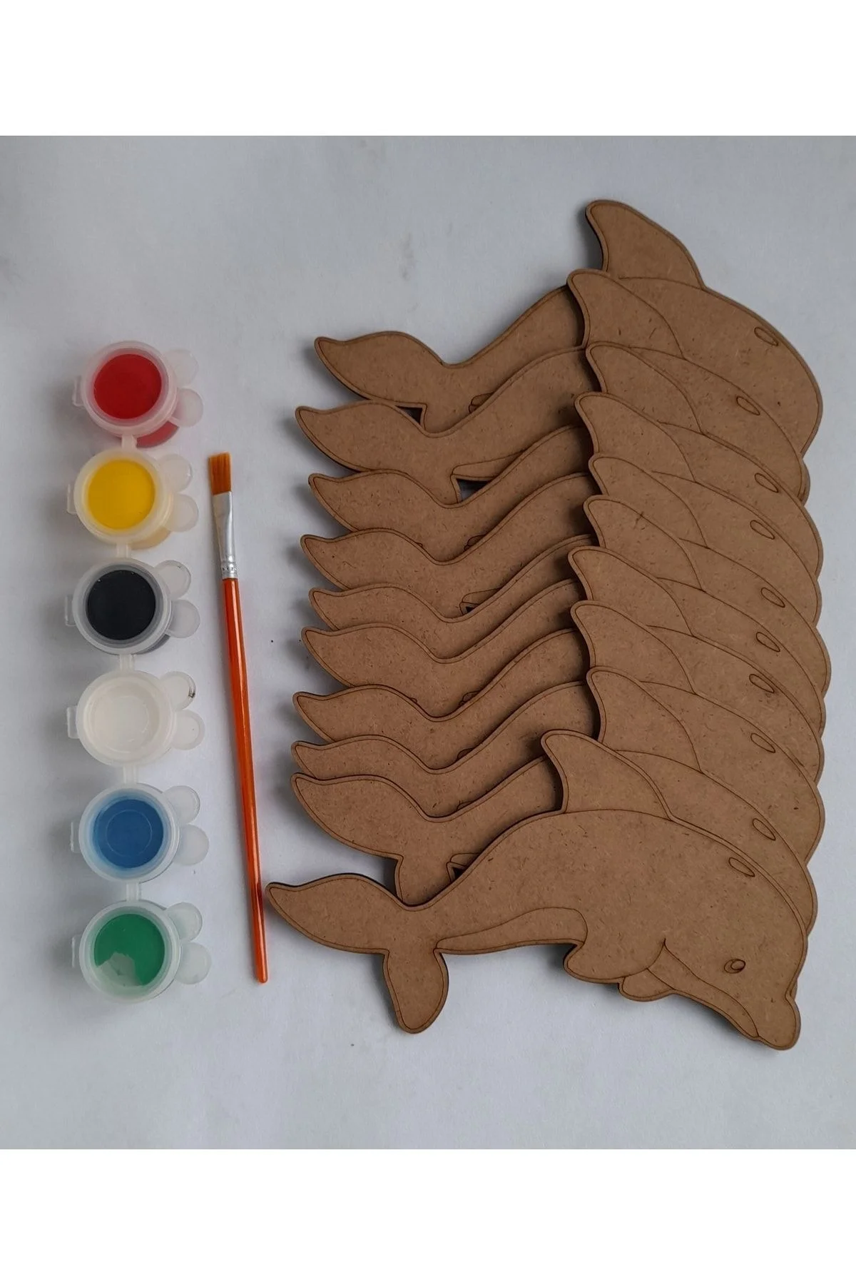 10 Adet Yunus Figürlü Ahşap Boyama Çocuk Yaz Okulu Kurs Aktivite Sanat Etkinliği Hobi Seti - Ebrulisler Görsel 3