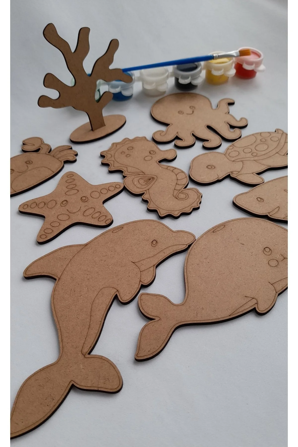 Deniz Hayvanları 9'lu Çocuk Ahşap Boyama Aktivite Sanat Ahtapot Balina Yunus Vb Hobi Seti - Ebrulisler Görsel 3