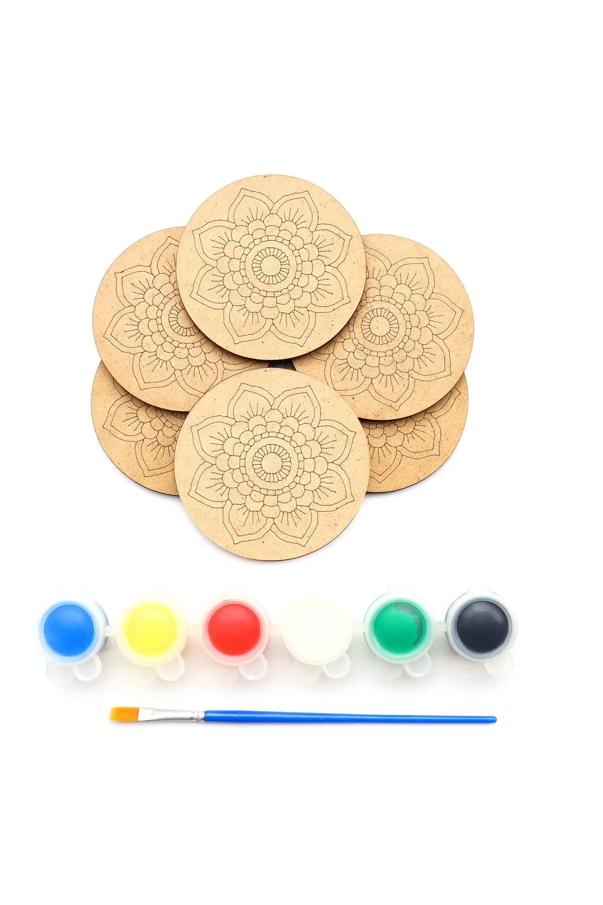 Ahşap Boyama Tek Desen Mandala Temalı 6'lı Bardak Altlığı Hobi Seti