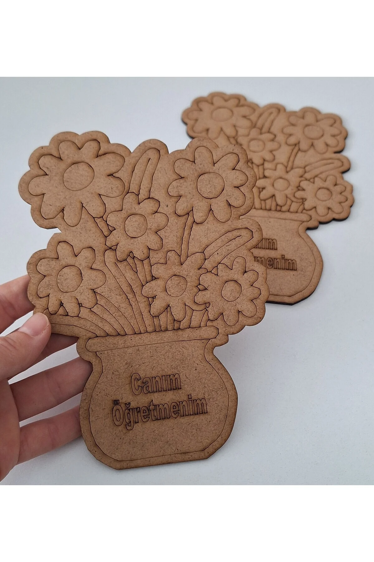 2 Adet Vazolu Çiçek Canım Öğretmenim Öğretmenler Günü Ahşap Boyama Etkinlik Okul Sanat Seti - Ebrulisler Görsel 3
