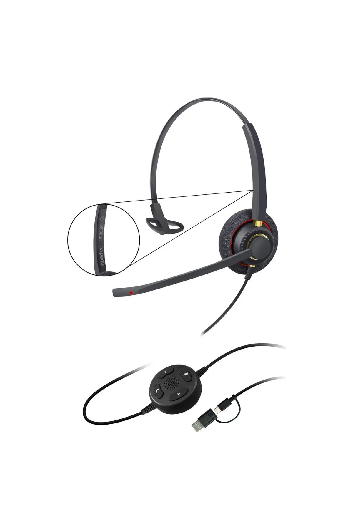 Inbertec UB805M Professional Mono Çağrı Merkezi Kulaklığı Siyah - İnbertec Görsel 2