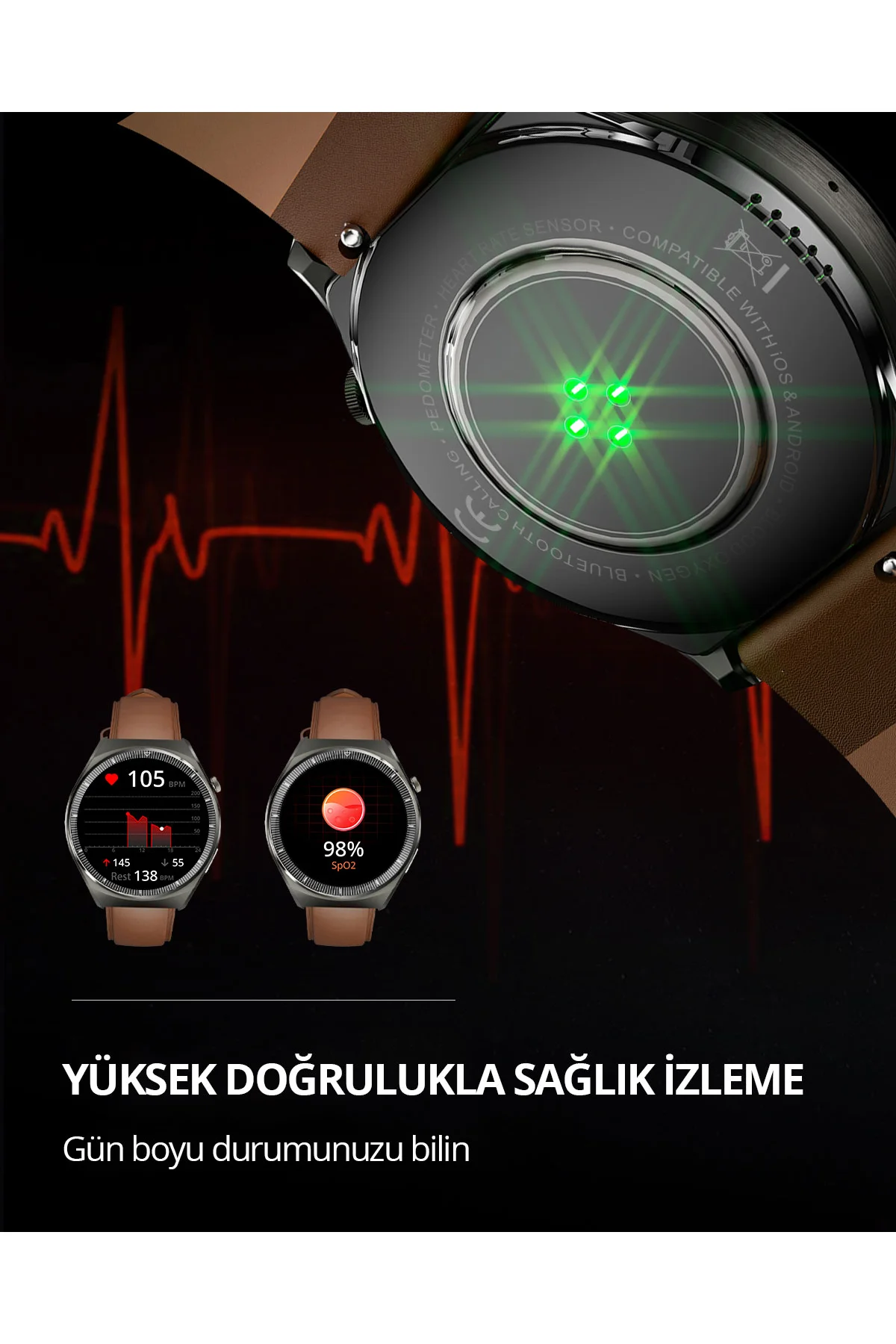 Aukey SW-2U-GY Akıllı Saat (Distribütör Garantili) Taba - Aukey Görsel 3