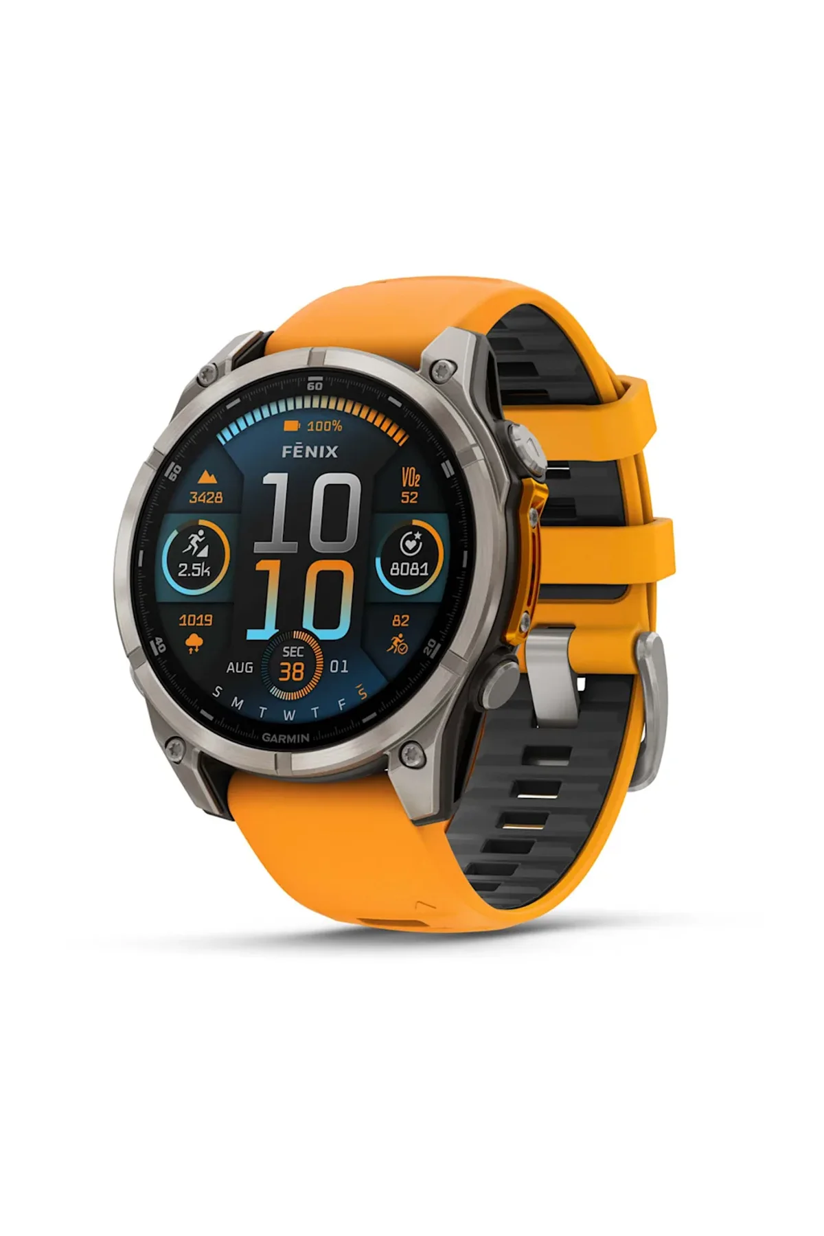 Garmin Fenix 8 – 47mm AMOLED Sapphire Titanyum Turuncu/Grafit Silikon Kayışlı