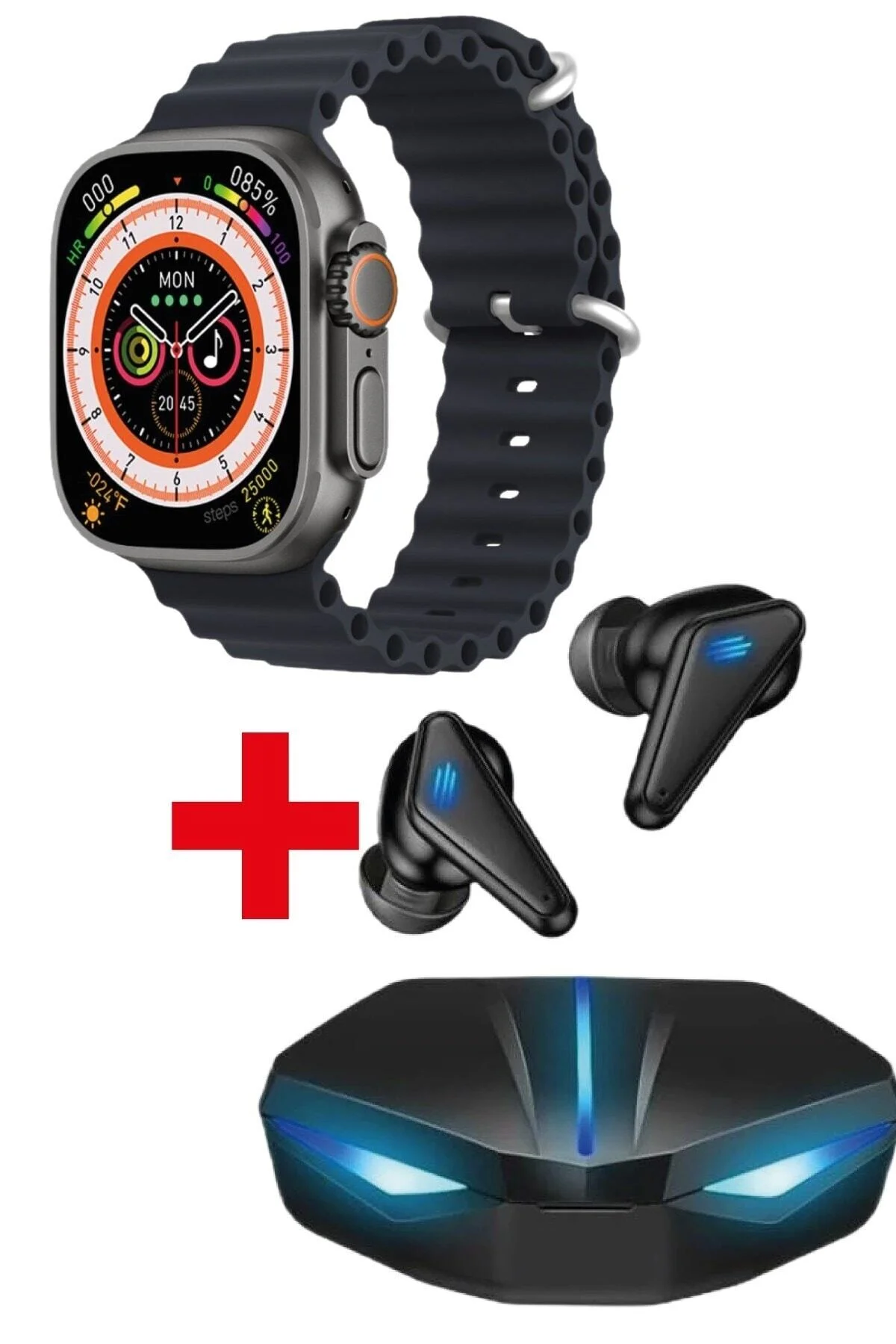 Gs8 Watch 8 Ultra Akıllı Saat Siyah Watch 2.02 Inc K55 Oyuncu Bluetooth Kulaklık Hediye