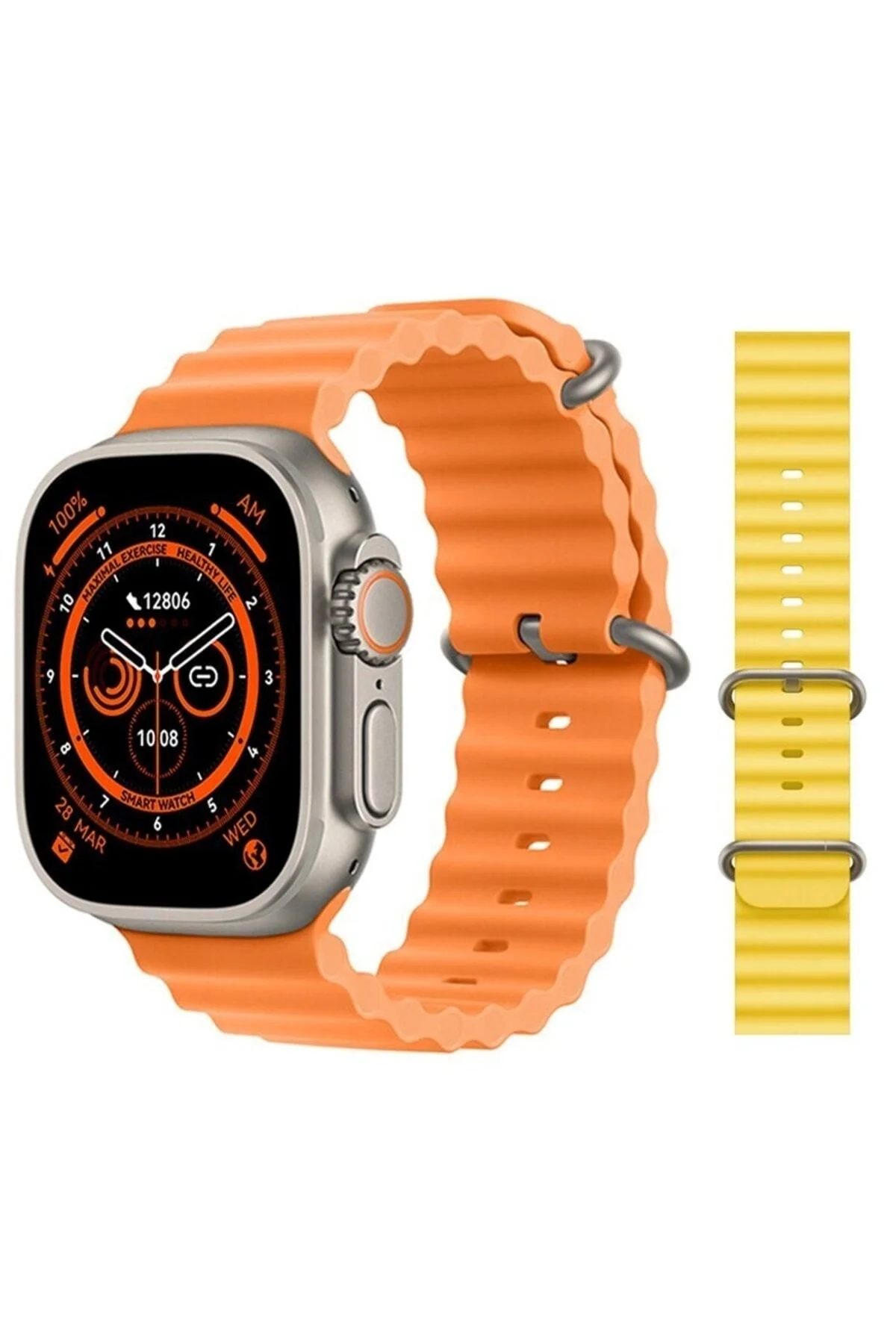 Gs8 Watch 8 Ultra Akıllı Saat Turuncu Türkçe Watch 2.02 Inc Sarı Silikon Kordon Hediye