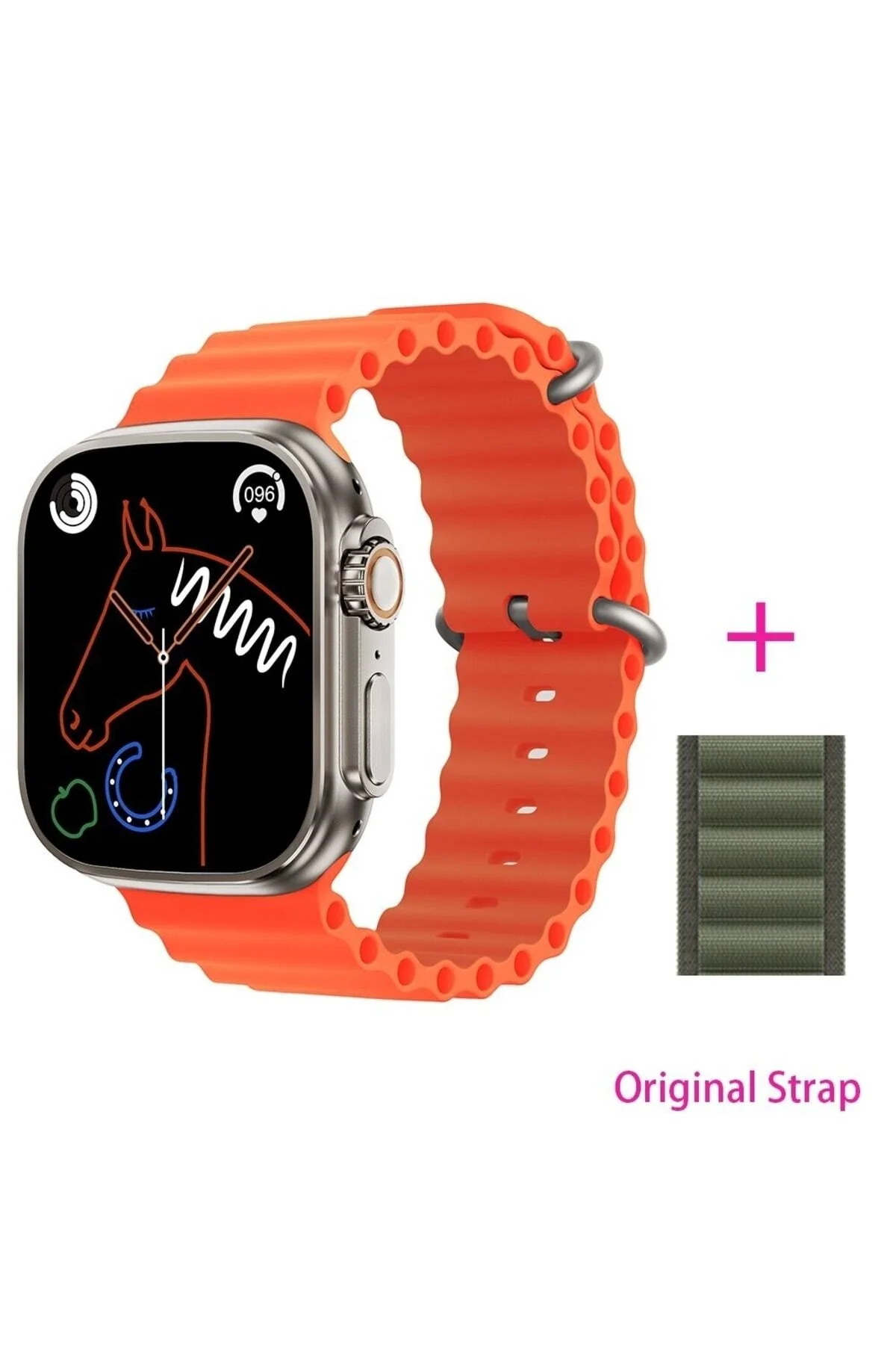 Gs8 Watch 8 Ultra Akıllı Saat Turuncu Türkçe Watch 2.02 Inc Yeşil Silikon Kordon Hediye