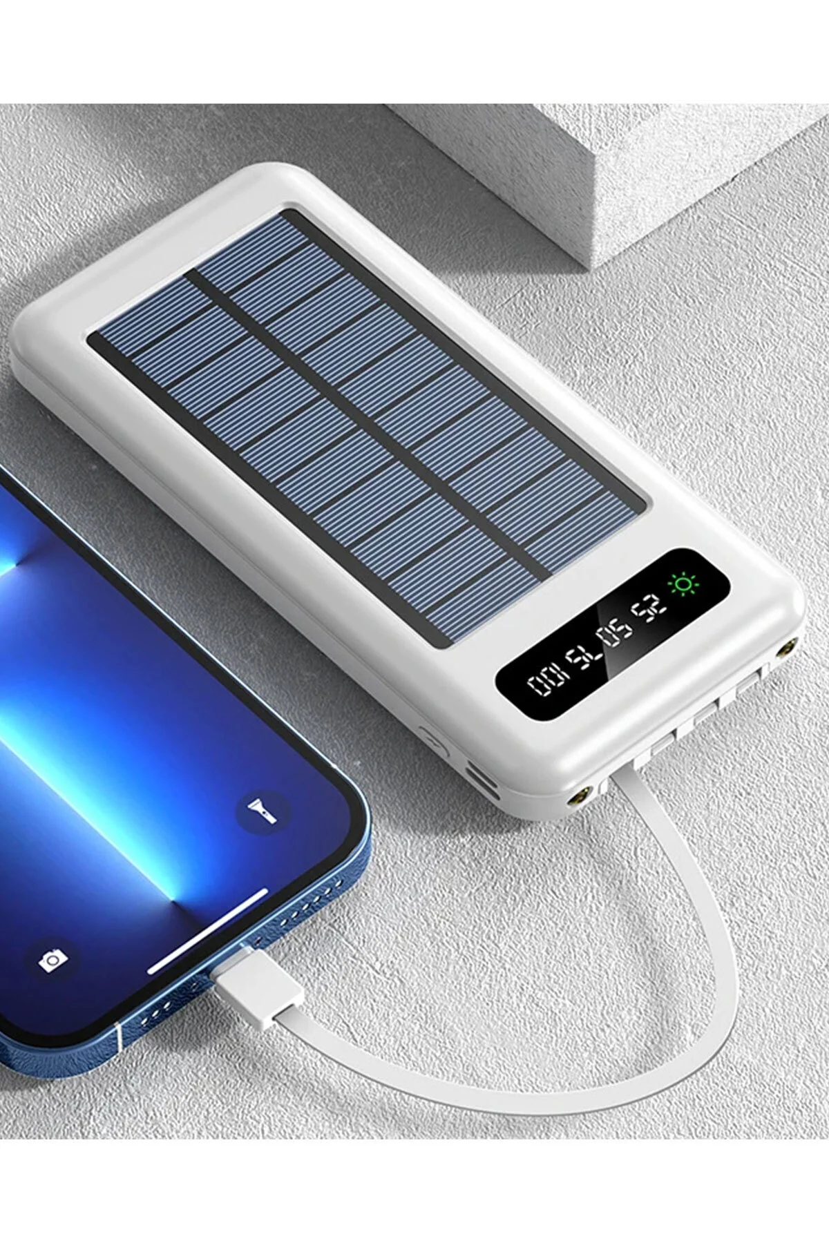 10000 Mah Powerbank Göstergeli Powerbank Solar Powerbank Güneş Enerjili Fenerli 4 Çıkışlı