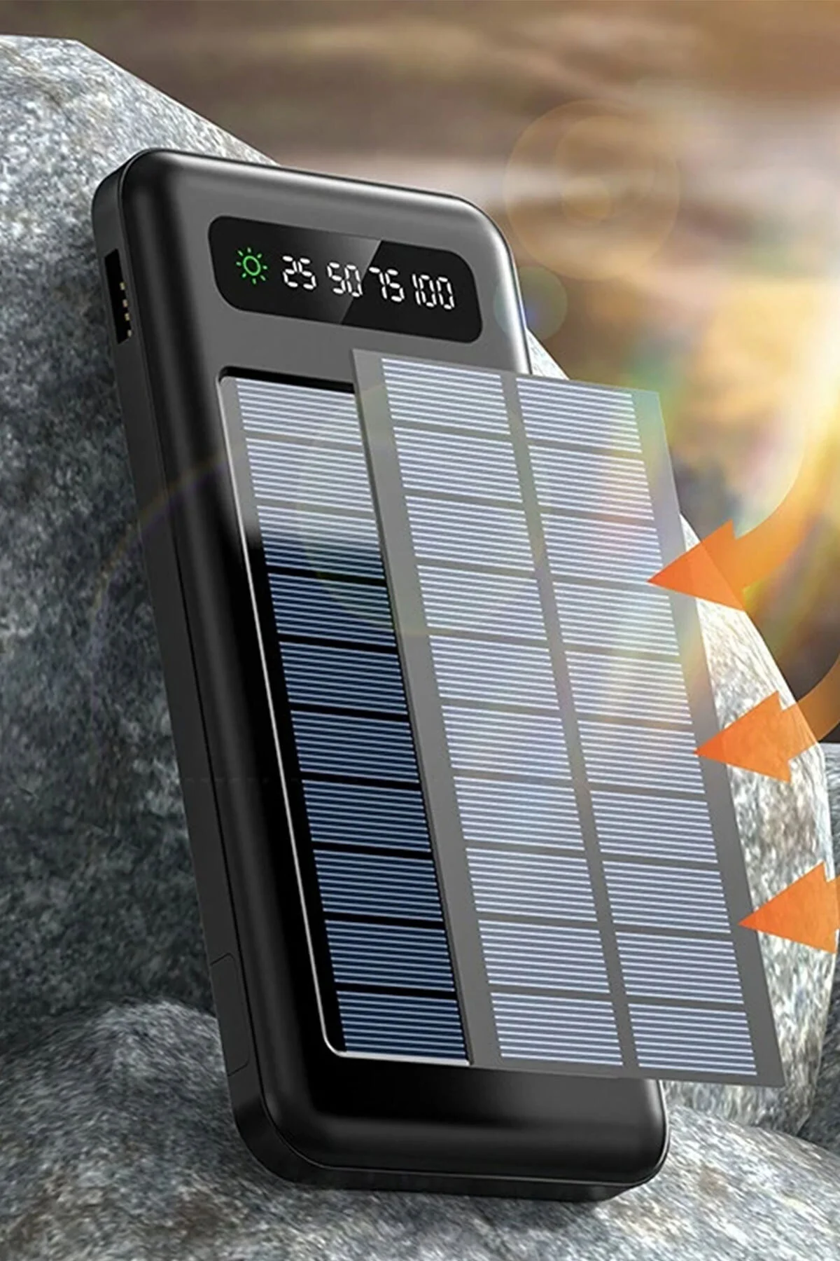 10000 Mah Powerbank Göstergeli Powerbank Solar Powerbank Güneş Enerjili Fenerli 4 Çıkışlı - pazariz Görsel 2