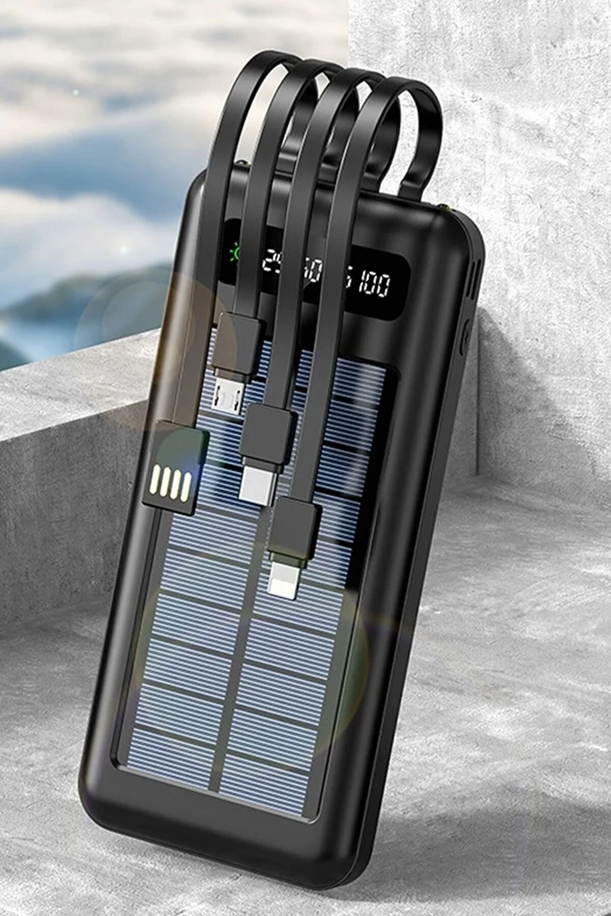 10000 Mah Powerbank Göstergeli Powerbank Solar Powerbank Güneş Enerjili Fenerli 4 Çıkışlı - pazariz Görsel 3