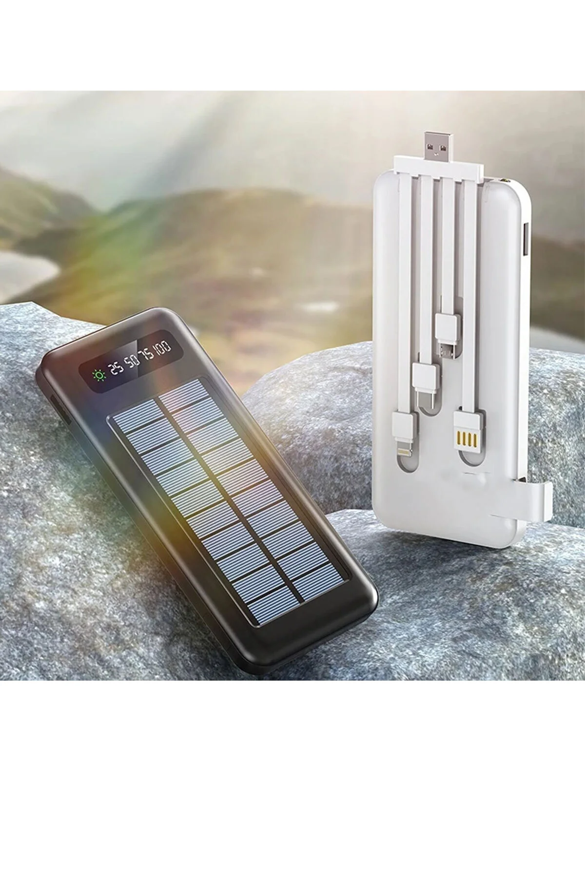 10000 Mah Powerbank Göstergeli Powerbank Solar Powerbank Güneş Enerjili Fenerli 4 Çıkışlı - pazariz Görsel 5