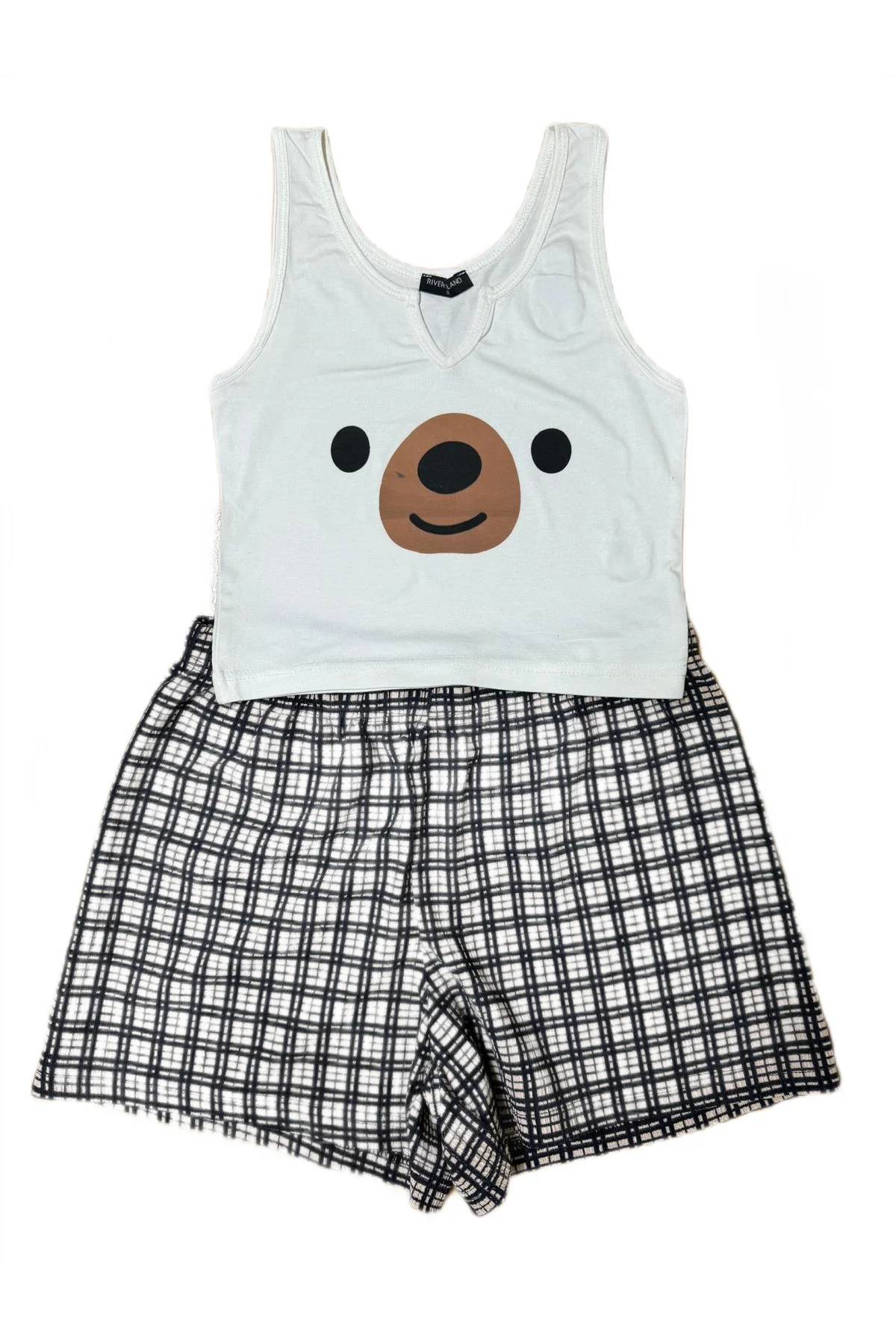 Pembecin Şortlu Pijama Takımı Babydol ip Askılı Yazlık Pamuklu Kolsuz Beyaz Ayıcık - PEMBECİN Görsel 2