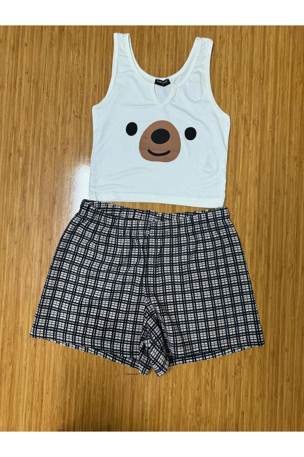 Pembecin Şortlu Pijama Takımı Babydol ip Askılı Yazlık Pamuklu Kolsuz Beyaz Ayıcık - PEMBECİN Görsel 6