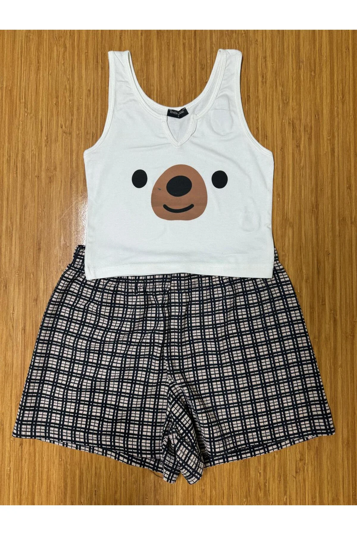Pembecin Şortlu Pijama Takımı Babydol ip Askılı Yazlık Pamuklu Kolsuz Beyaz Ayıcık - PEMBECİN Görsel 5