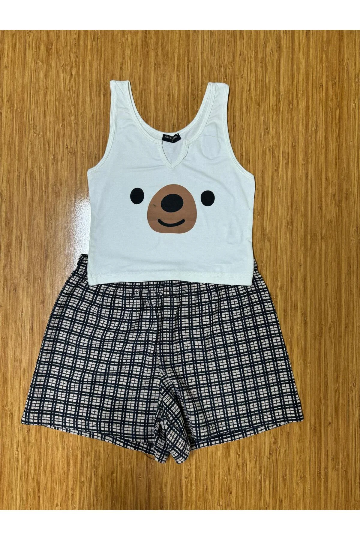Pembecin Şortlu Pijama Takımı Babydol ip Askılı Yazlık Pamuklu Kolsuz Beyaz Ayıcık - PEMBECİN Görsel 4