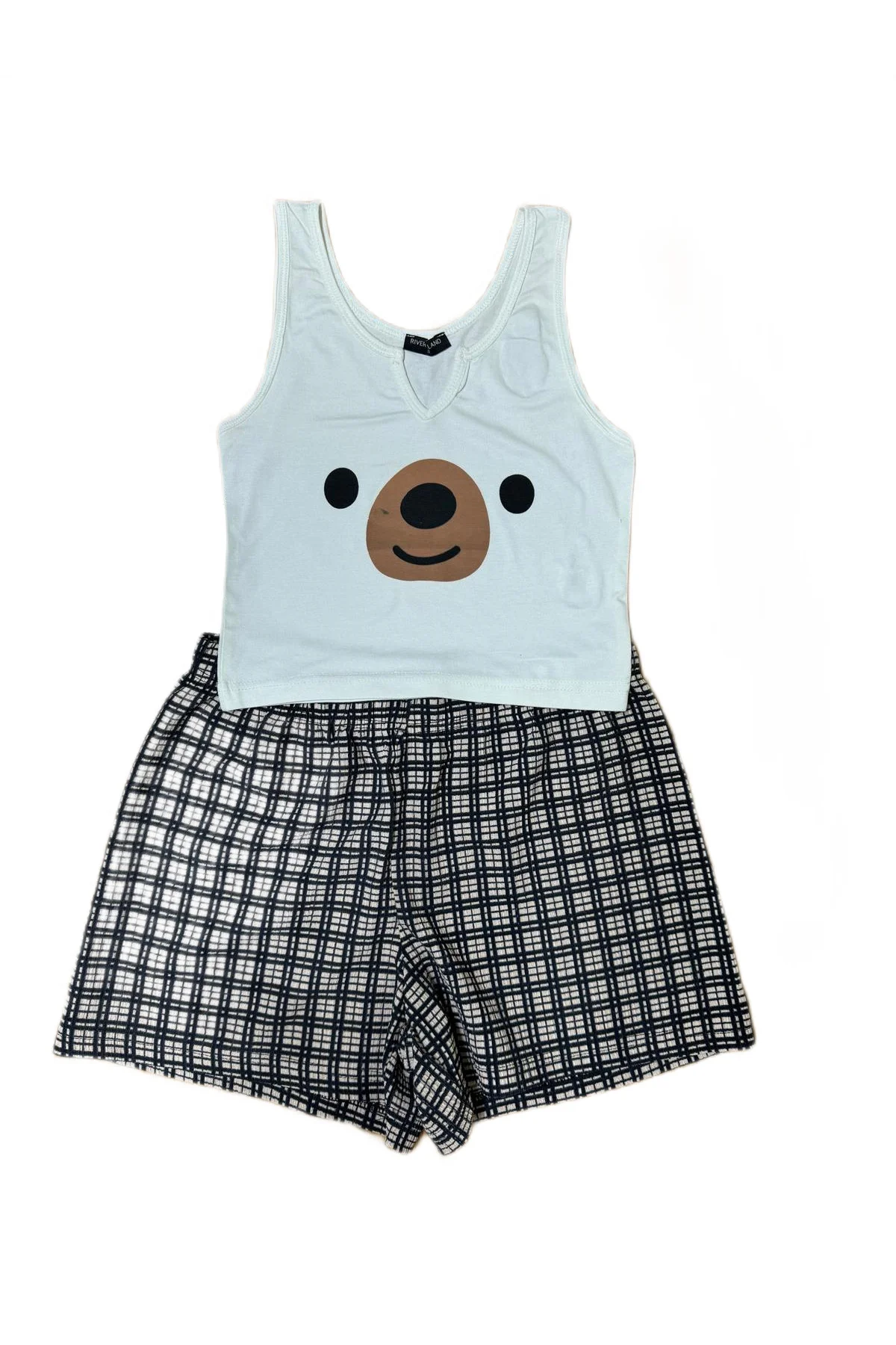 Pembecin Şortlu Pijama Takımı Babydol ip Askılı Yazlık Pamuklu Kolsuz Beyaz Ayıcık - PEMBECİN Görsel 3