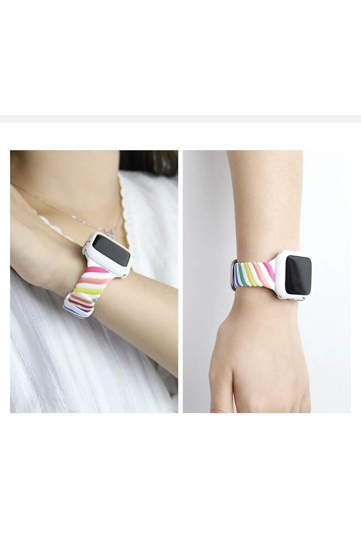 Apple Watch Uyumlu2 3 4 5 6 7 Se 38mm 40mm 41mm Spor Renkli Örgü Silikon Kayış Kordon - pazariz Görsel 4